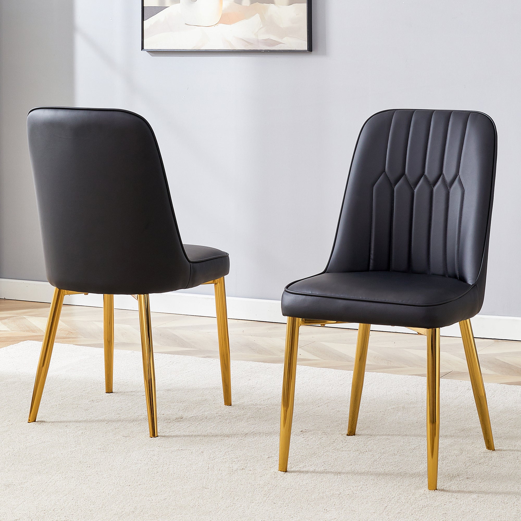 Dining Chairs, Modern Design Widened Seat Metal Feet, Black Faux Leather