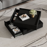 Coffee Table 360° Rotatable with 2 Shelves and Storage, Black