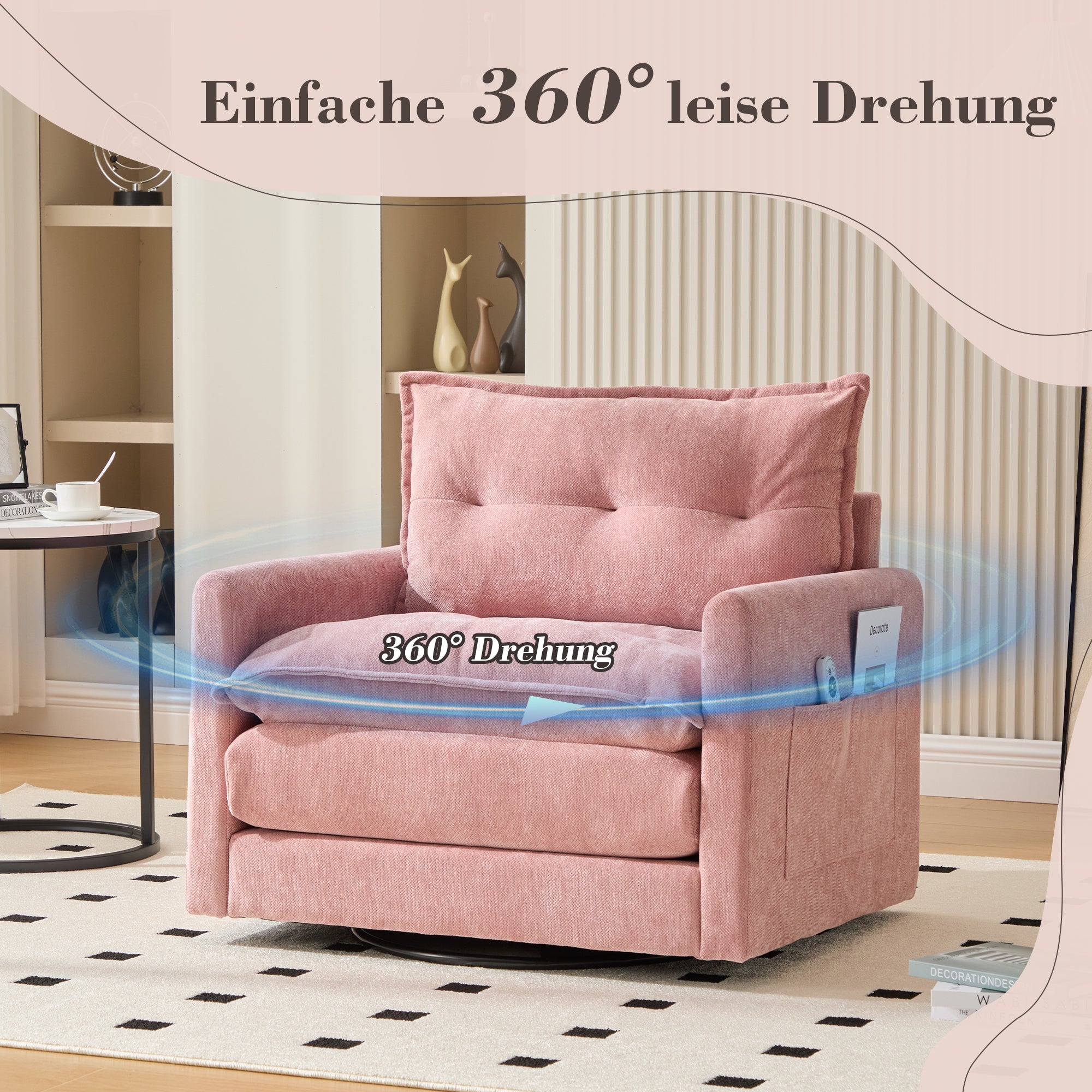 Lounge Chair, 360° Rotating Single Sofa with Armrests & Cushions, Modern Style