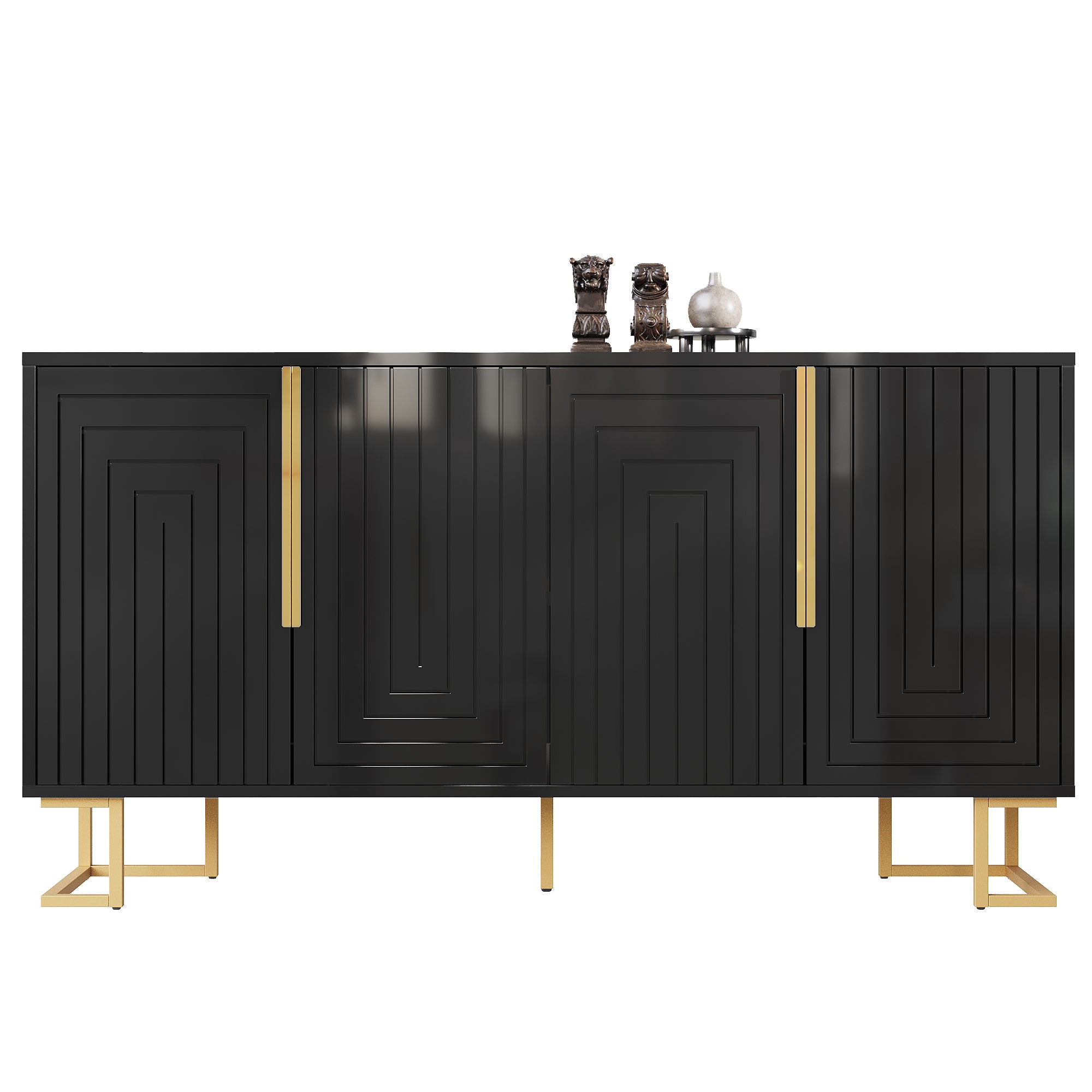 Sideboard with Geometric Design and Gold Accents, 152 x 40 x 75 cm, Black