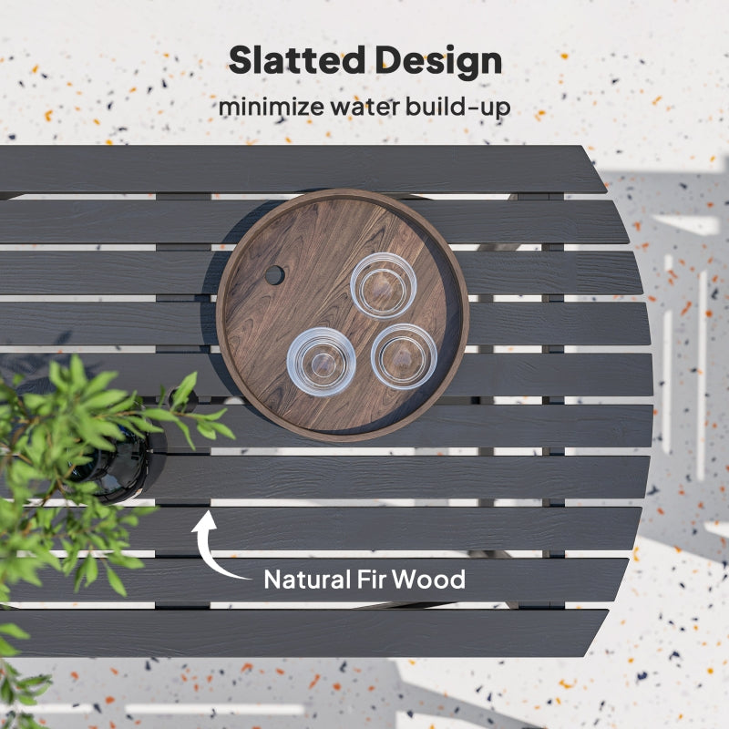 5 Piece Wooden Garden Dining Set, 6-Seater Outdoor Conversation Set with Umbrella Hole, Grey/Wood