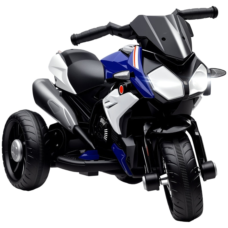 Electric Children's Motorcycle with Lights and Sounds, Rechargeable, Blue and White