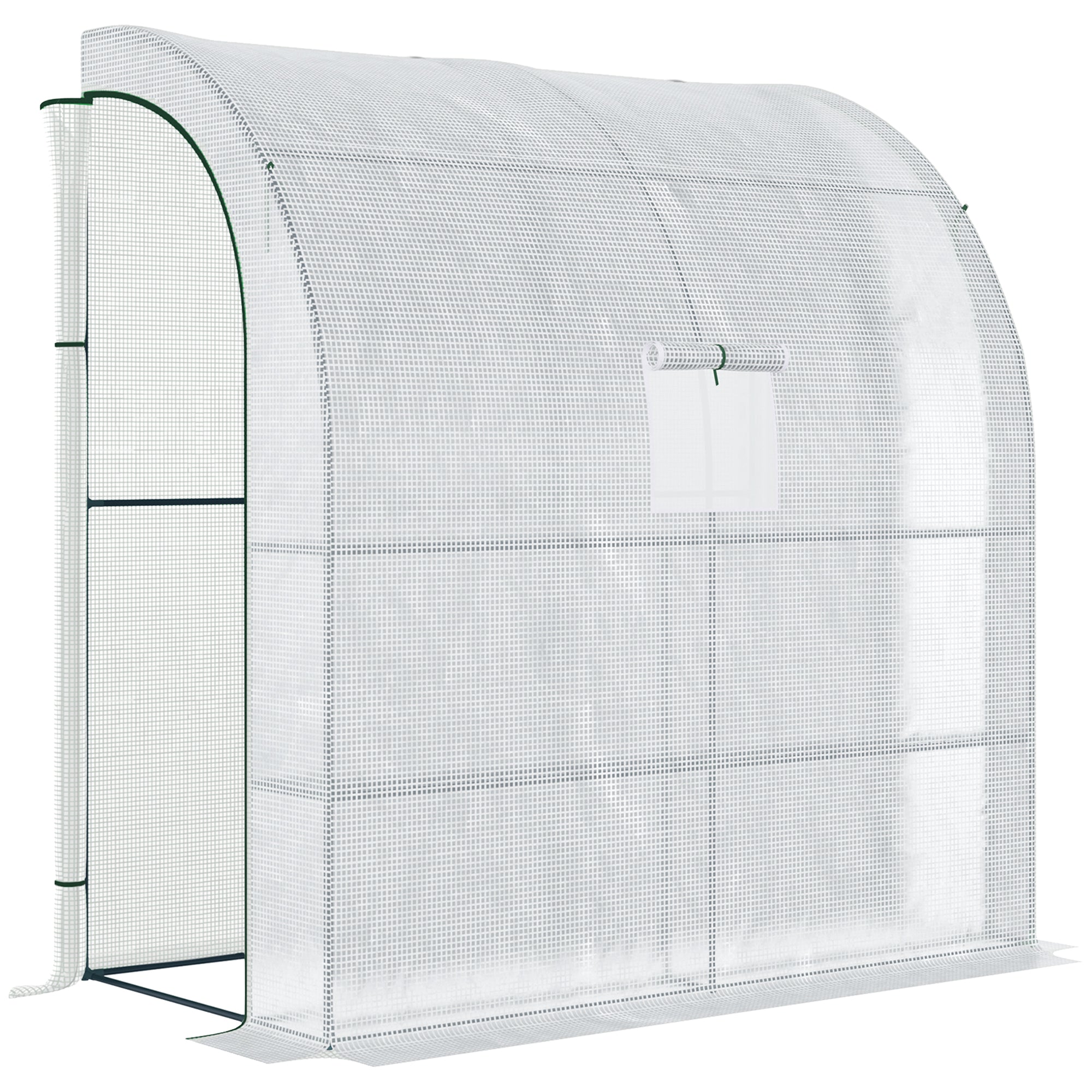 Walk-In Lean to Wall Greenhouse Windows and Doors 3 Tiers 4 Wired Shelves, White