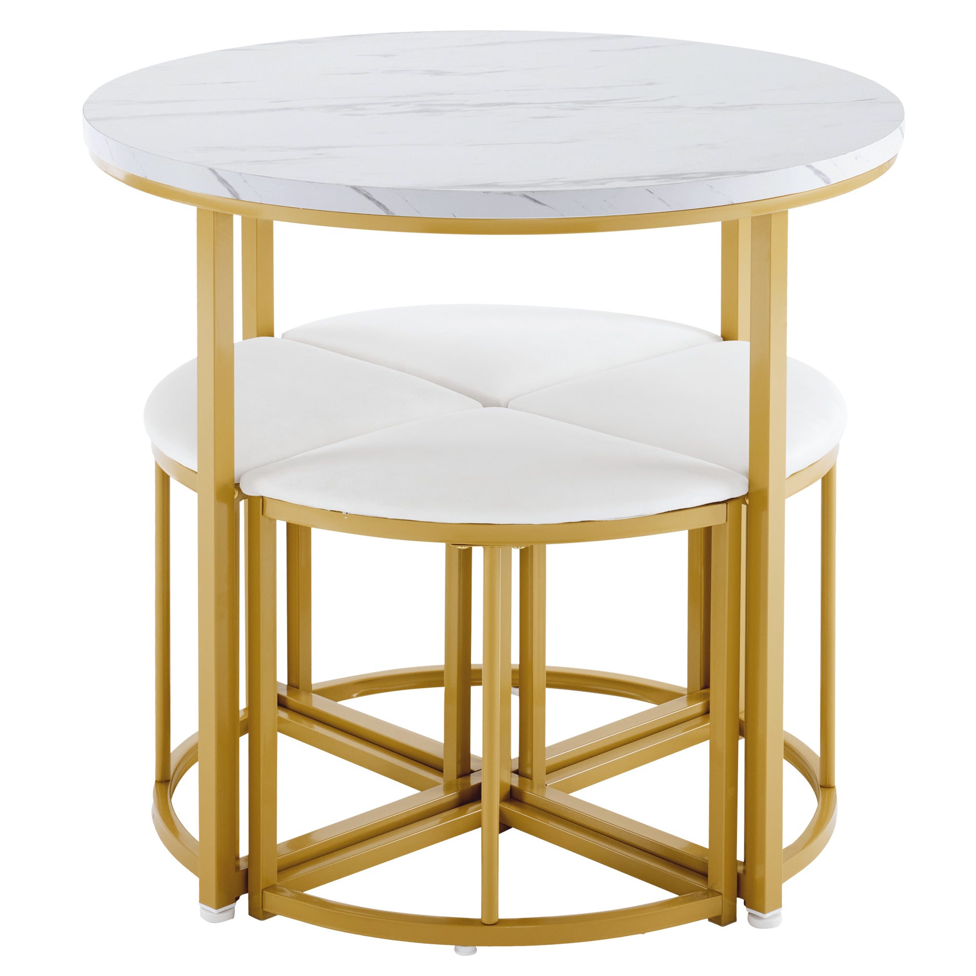 Dining Room Table Set with Four Chairs, MDF & Gold-Plated Iron, Velvet, White