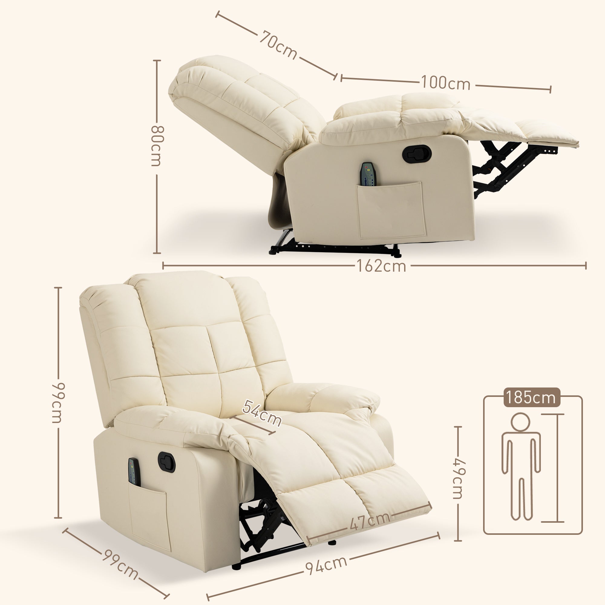 Massage chair TV chair electric relaxation with massage function artificial leather cream white