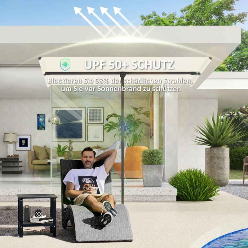 Parasol, 180° Rotatable Height Adjustable Garden Umbrella, Beige