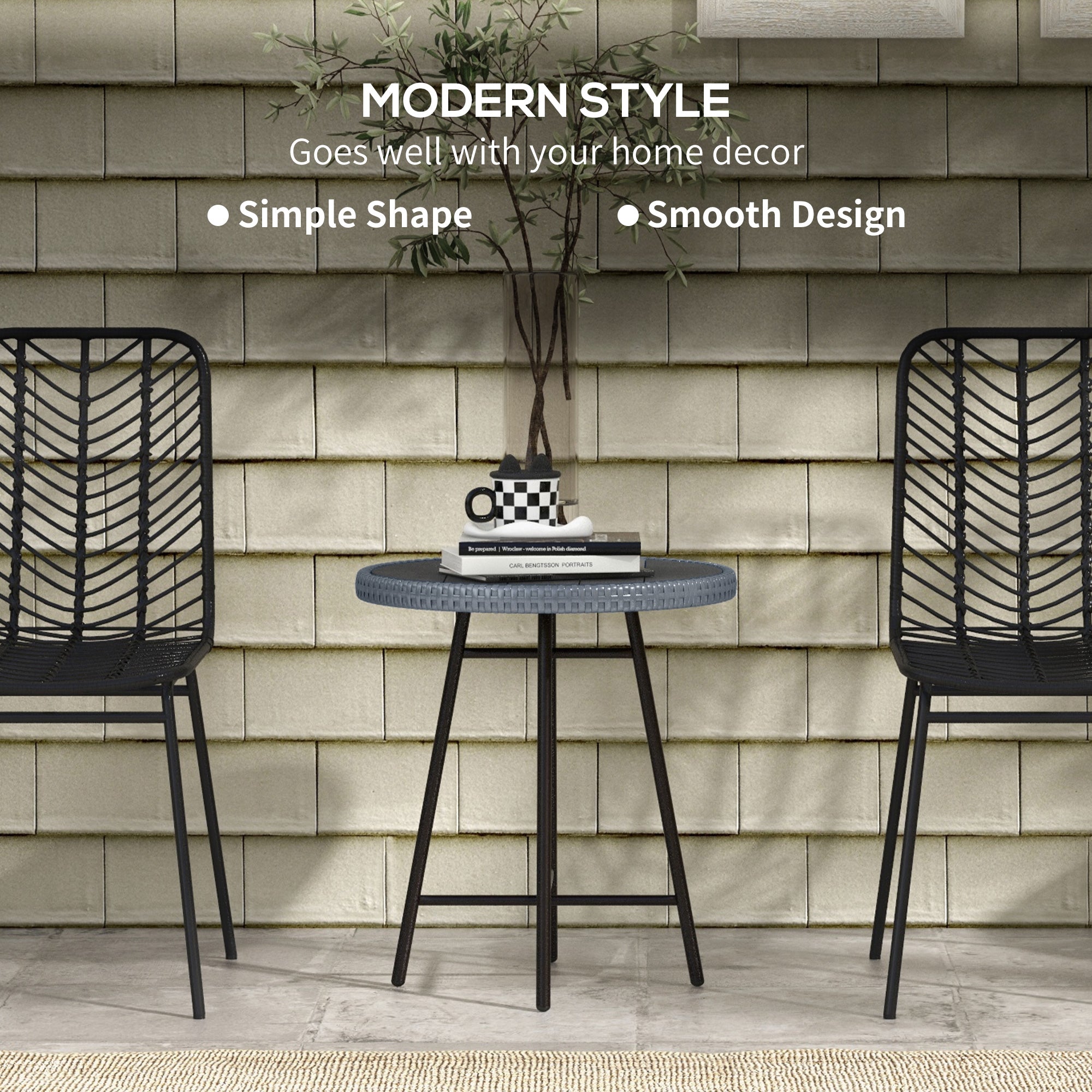 Rattan Side Table Outdoor Border Grey