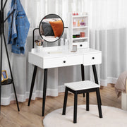 Dressing Table Set with Mirror, Stool, 3 Drawers and Open Shelves, White