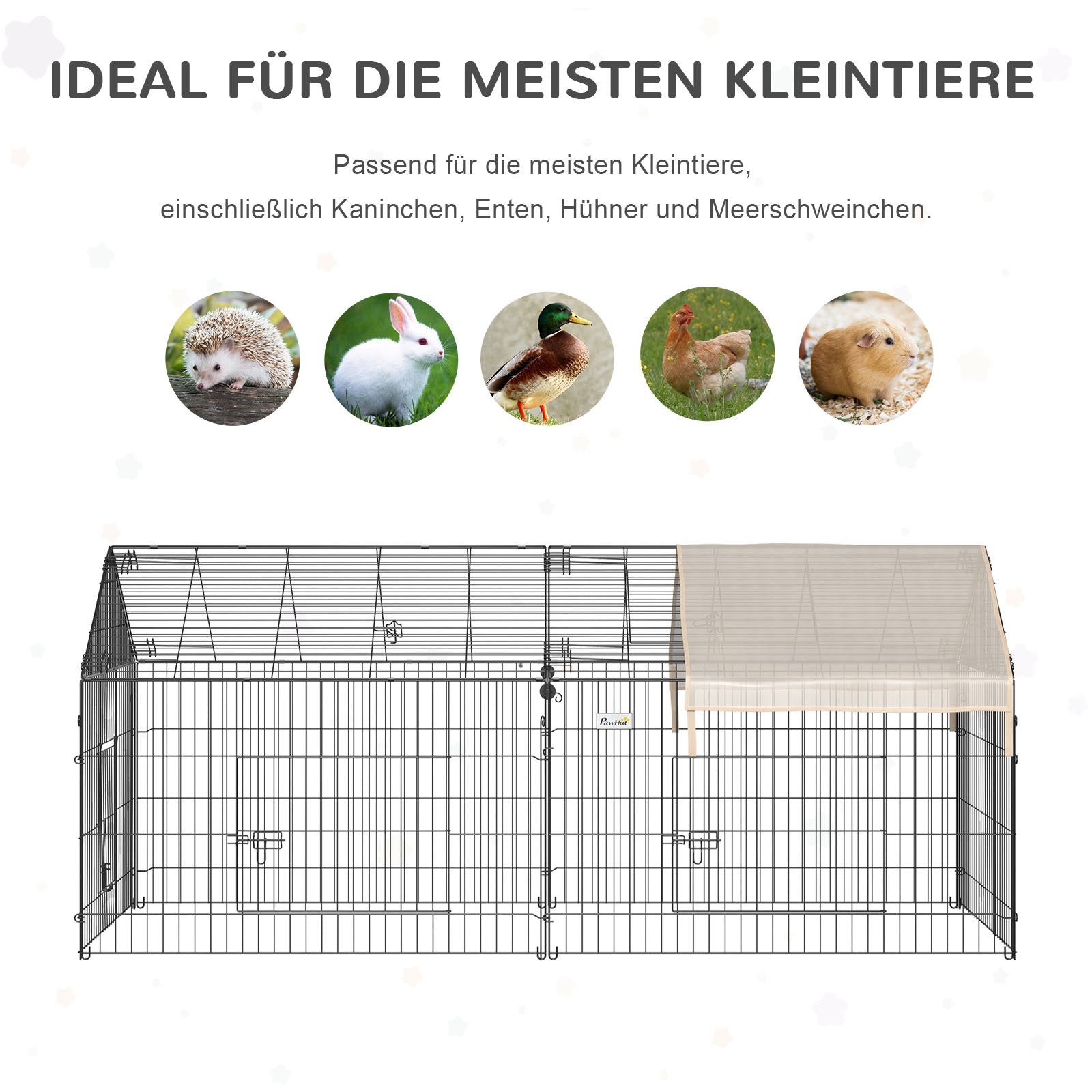 Outdoor Enclosure, Sun Protection, Rabbit Hutch, Metal, Beige and Black