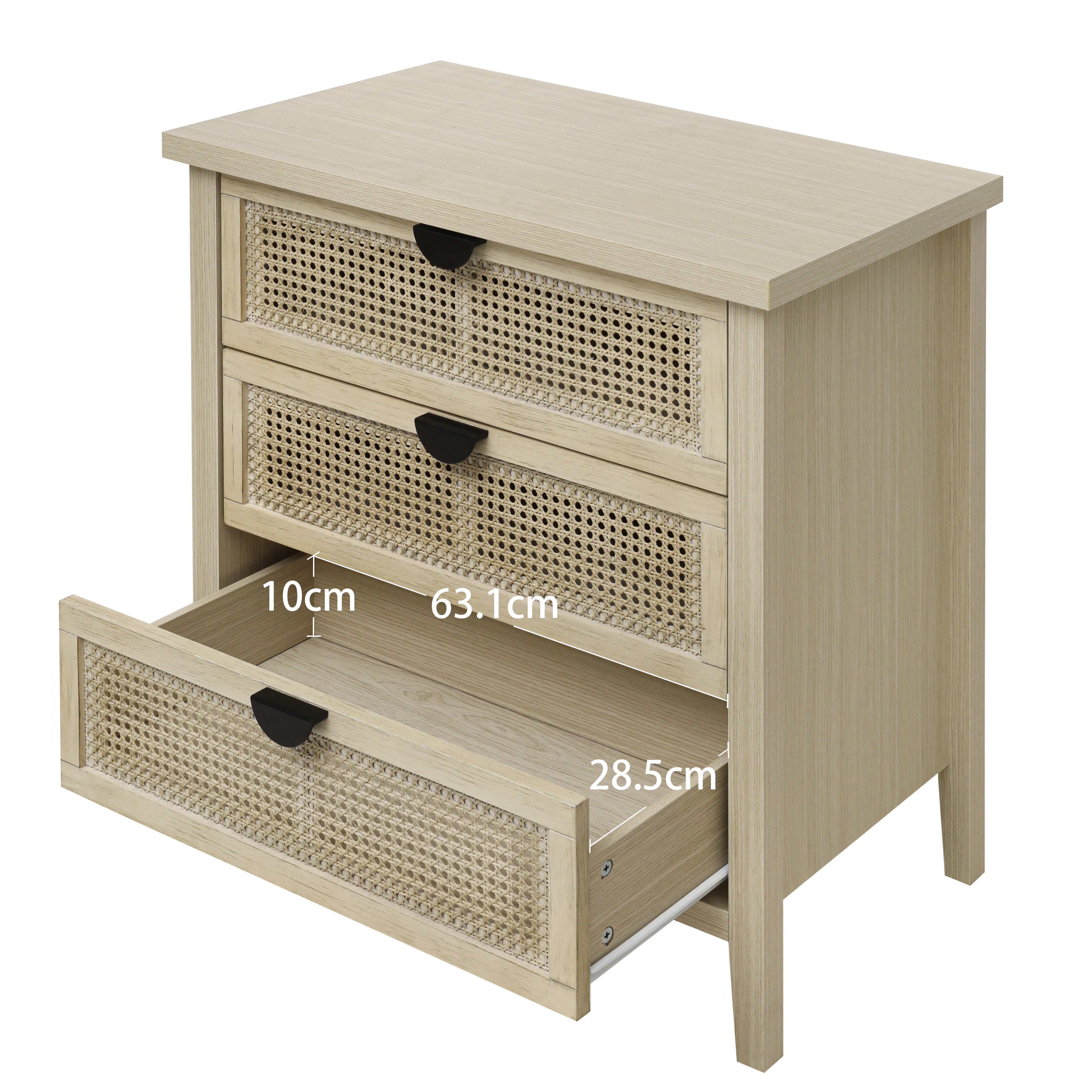 Side Cabinet 31.5" Three-Drawer Storage Natural Wood Look