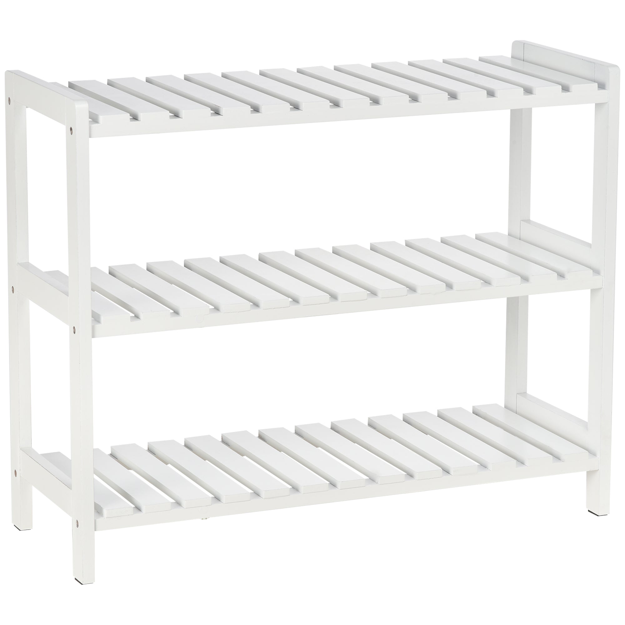 3-Tier Shoe Rack Wood Frame Slatted Shelves White
