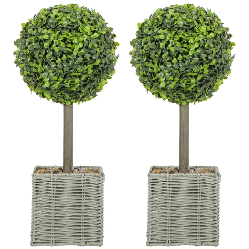Set of 2 Artificial Boxwood Topiary Balls, 50cm Faux Plants for Decor, Green