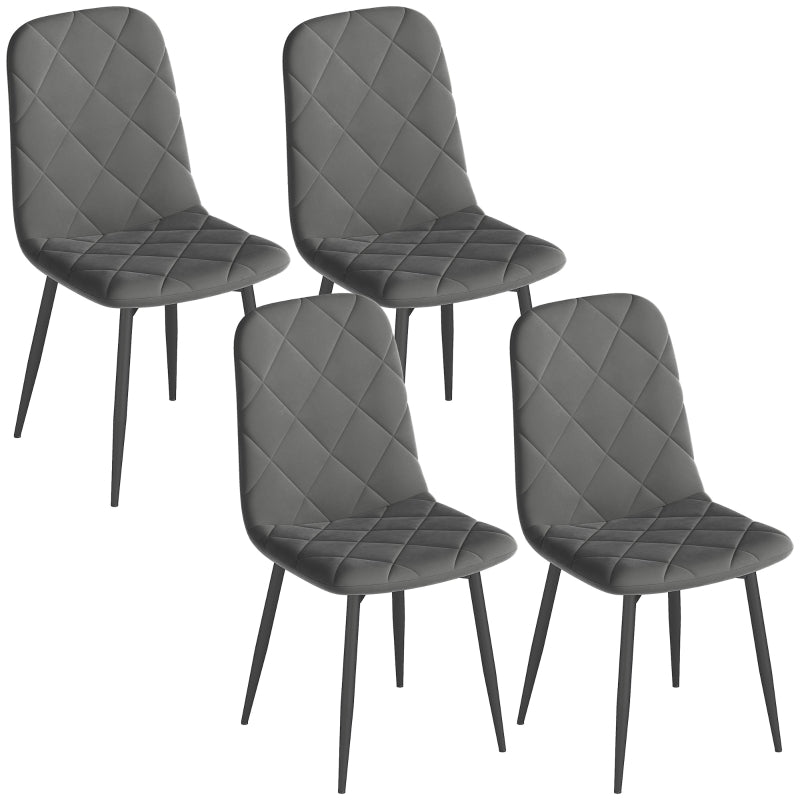 Dining Chairs, Set of 4 Upholstered with Backrest, Metal Legs, Velvet Look Grey