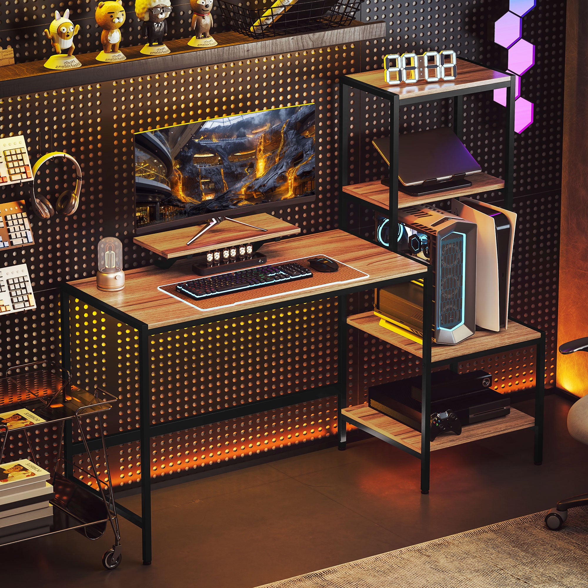 Computer Desk, Monitor Stand CPU Stand Printer Shelf 4 Shelves, Brown