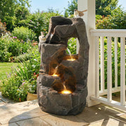 Natural Zen LED Outdoor Fountain for Garden and Terrace, 47 cm, Stone Grey