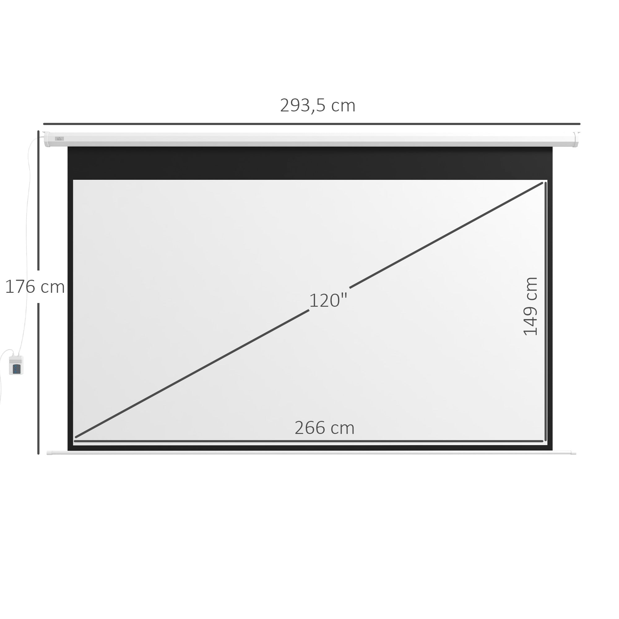 Electric Projector Screen 266x149cm 16:9 Remote Control Home Cinema, Metal White