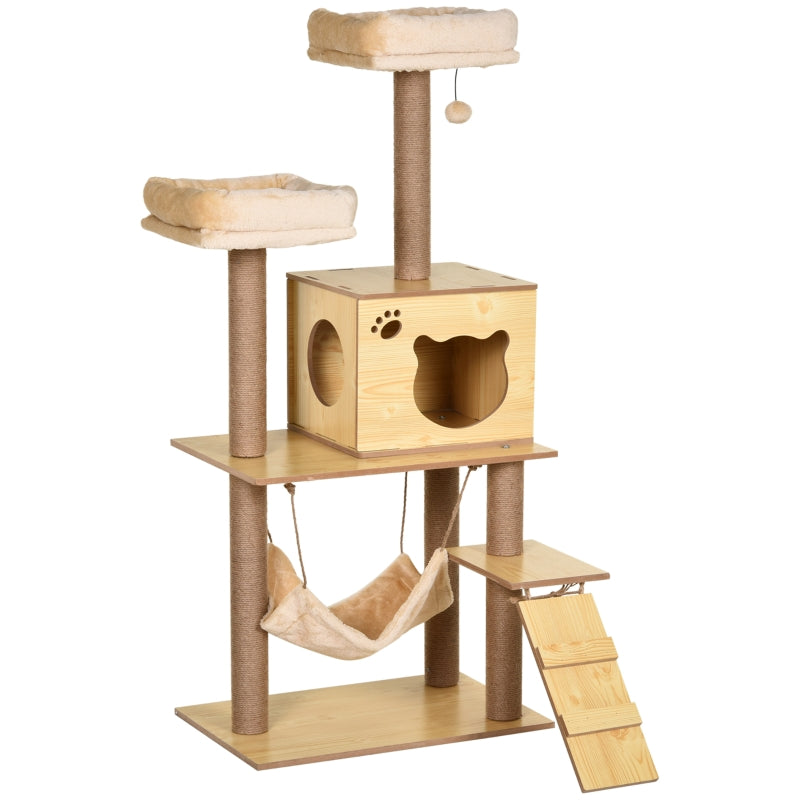 Cat Tree, 130cm Multi-Level Plush Cat Tower with Scratching Posts, Perches, House, Hammock