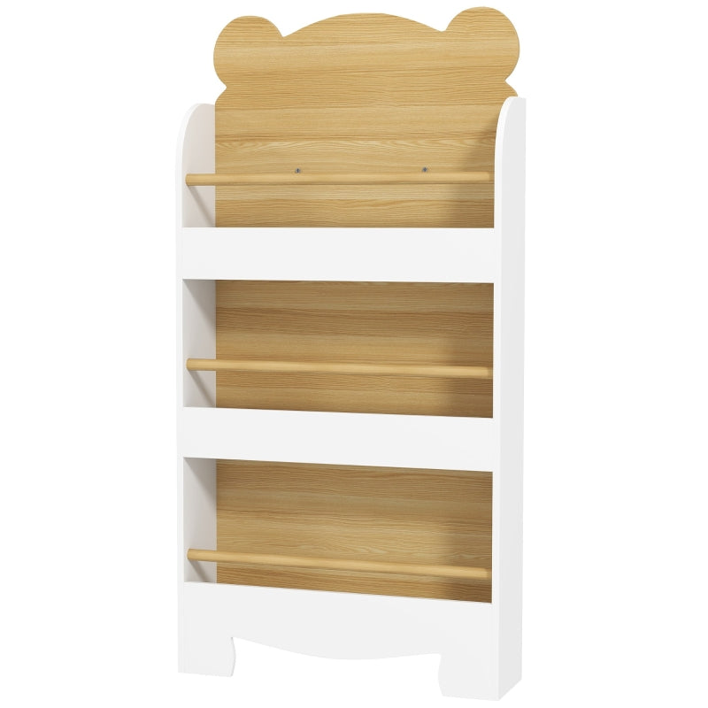 AIYAPLAY Children's Bookcase with 3 Shelves Storage Shelf for Toys Books 55x15x110cm White