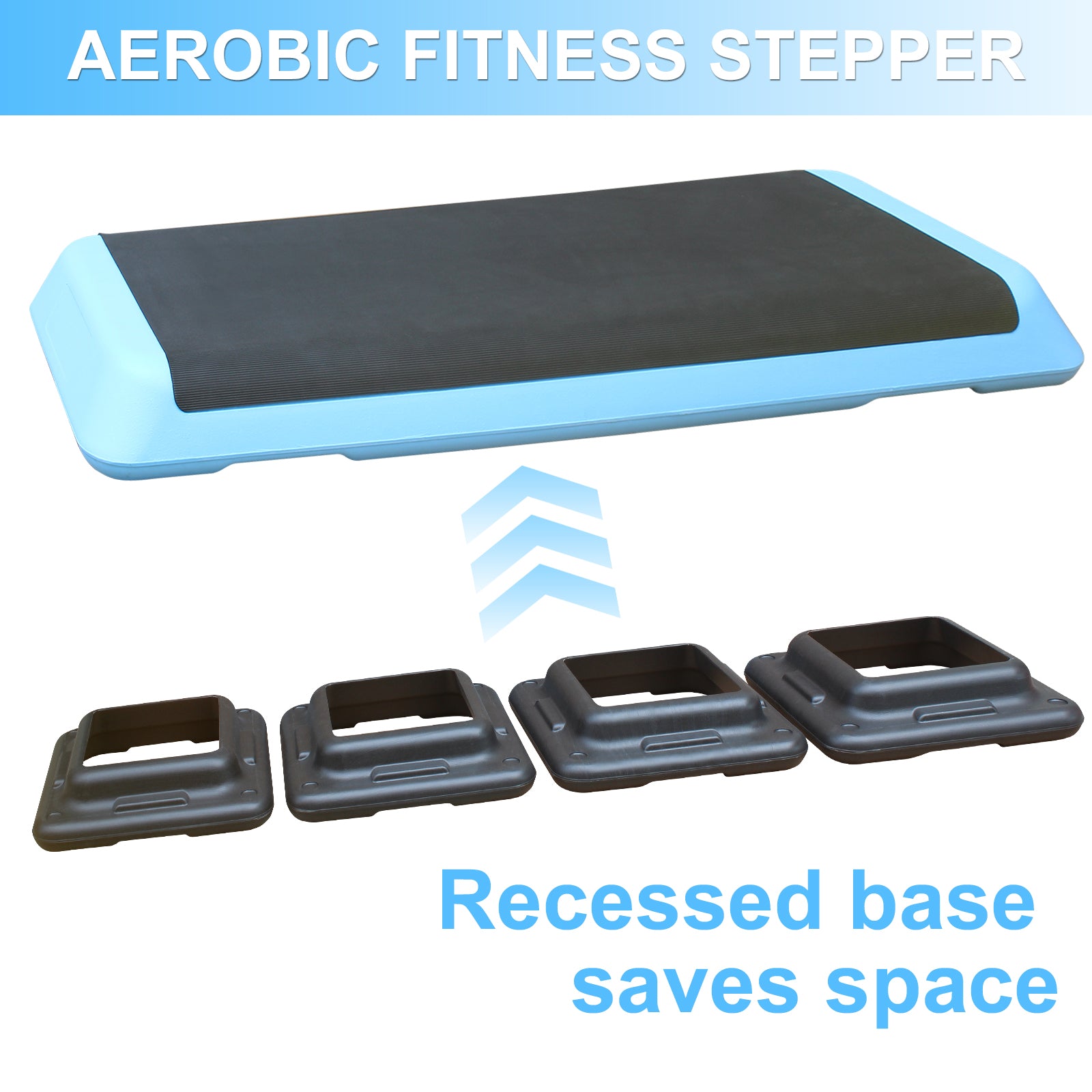 Aerobic Step Platform, 110cm Adjustable Height with 4 Risers for Home Gym, Blue