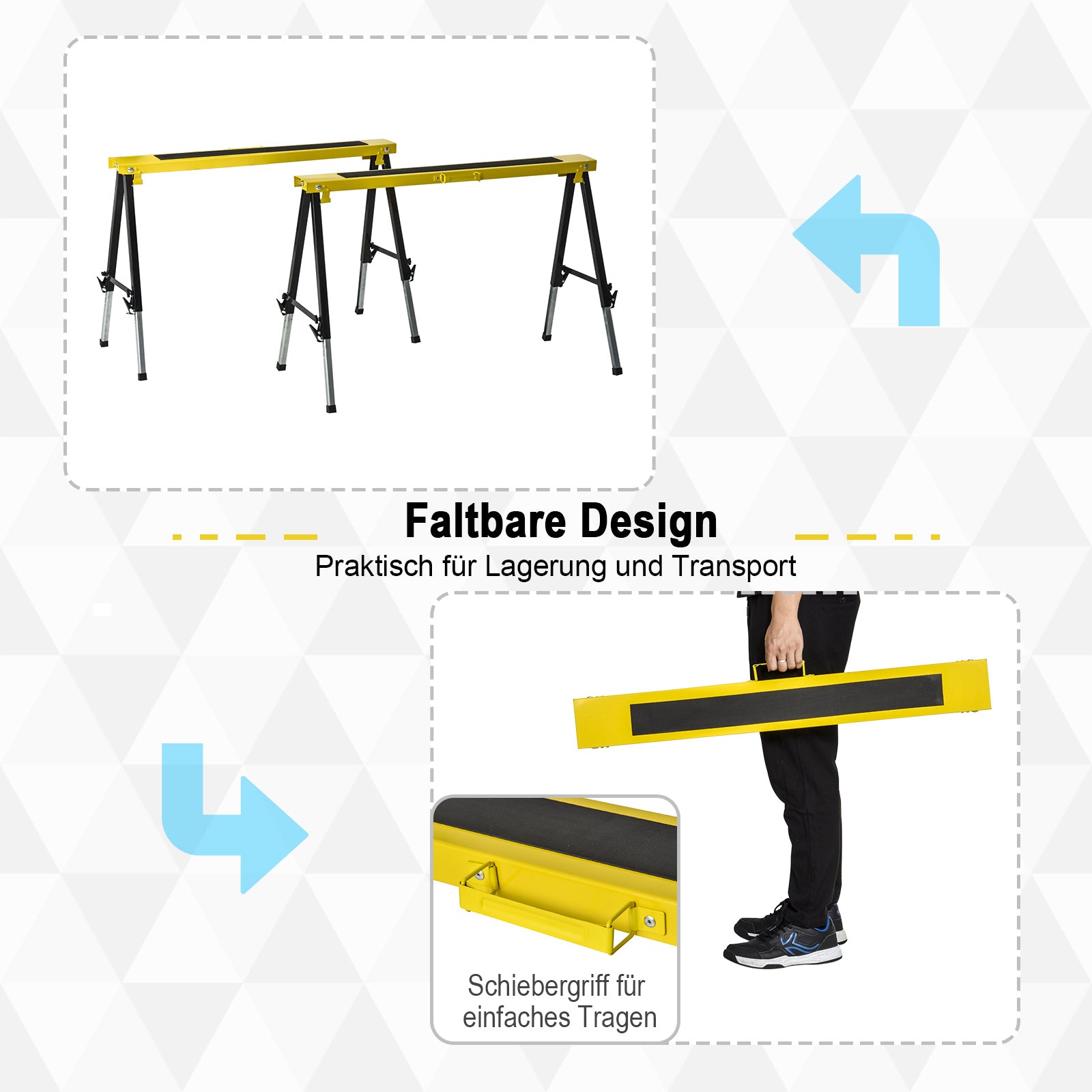 DURHAND Sawhorse Folding Workbenches, Non-Slip Steel Yellow Black
