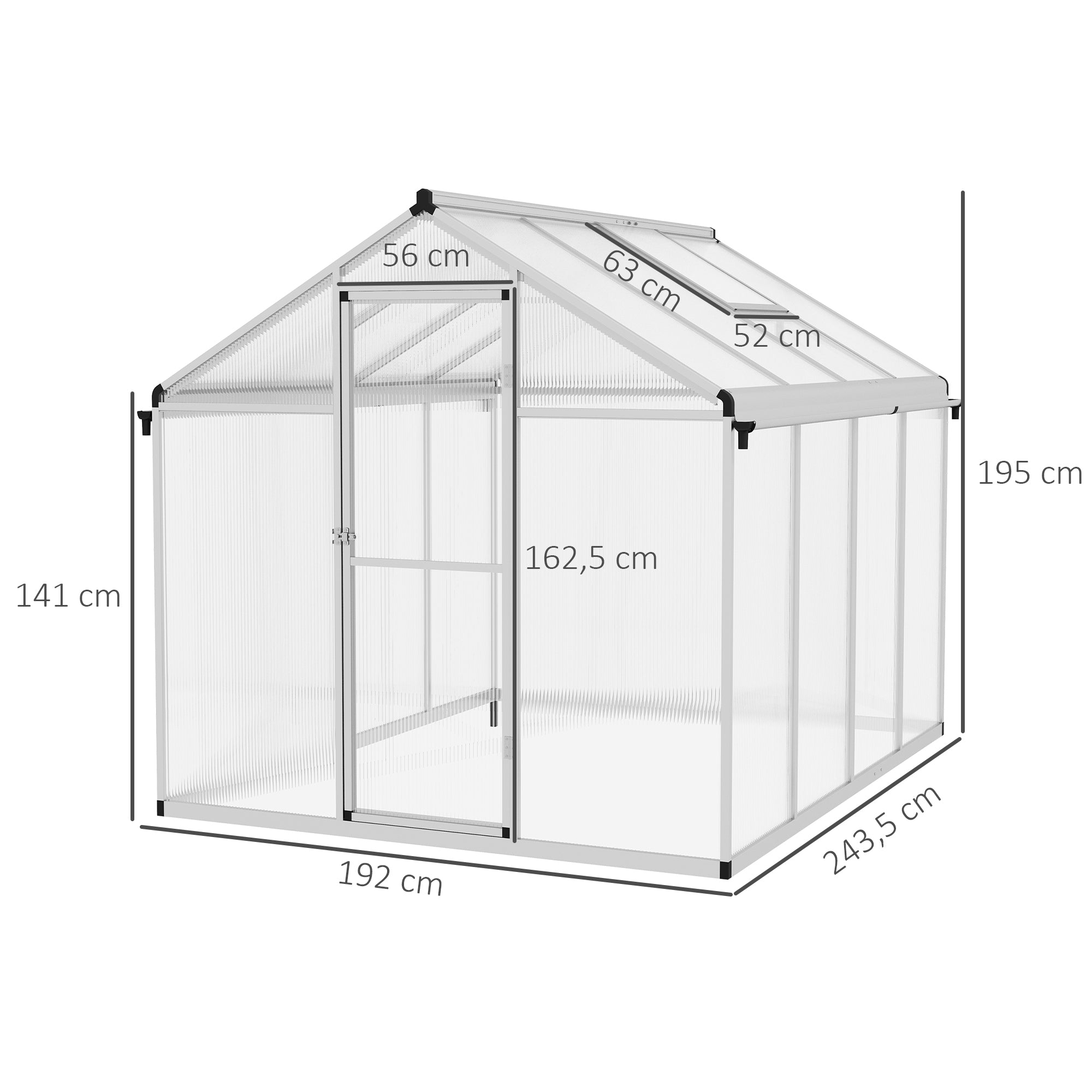 Greenhouse 8 x 6ft, Aluminium Frame