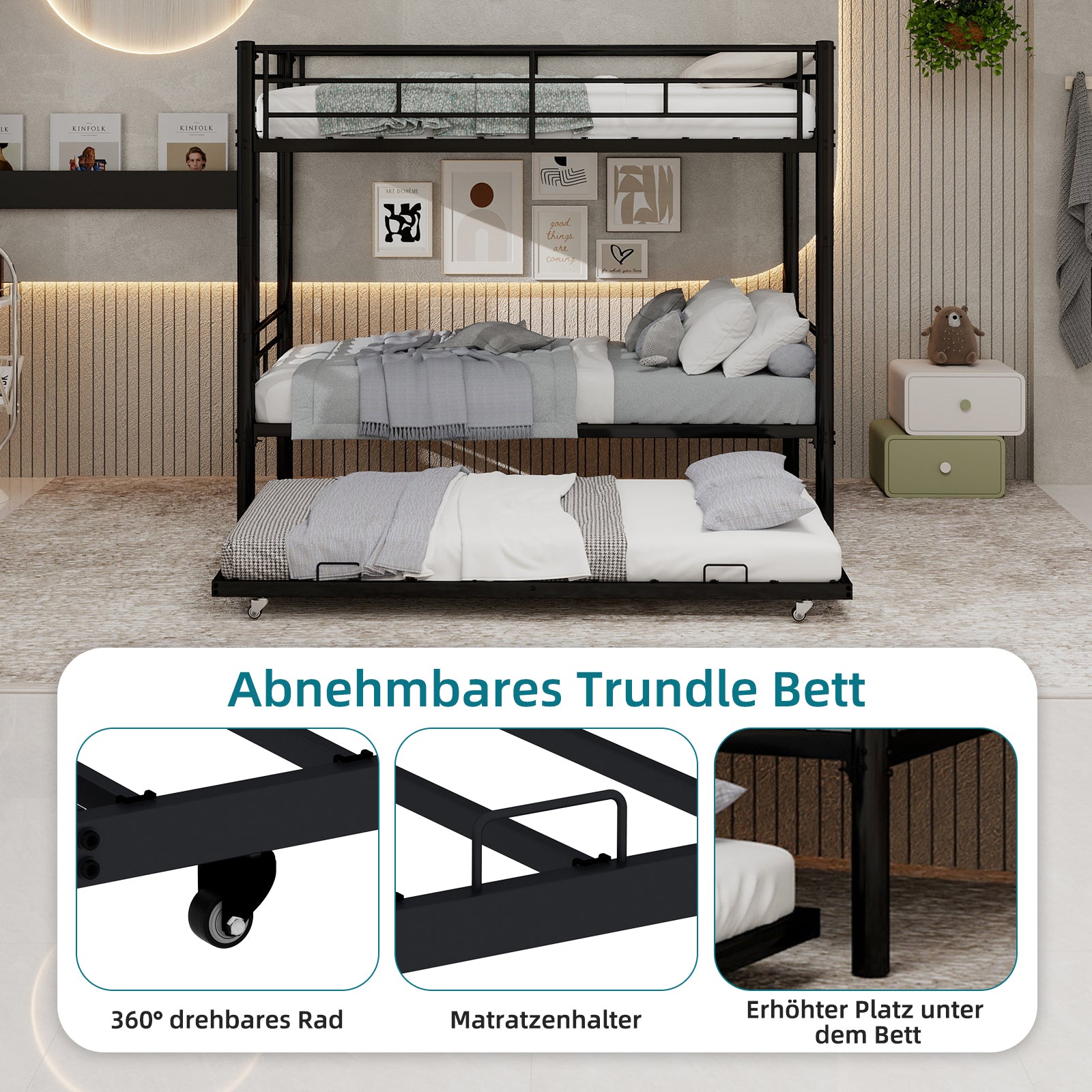 Meta Twin over Twin Bunk Bed, Heavy-Duty Stable Low Noise Safety Railing, Metal