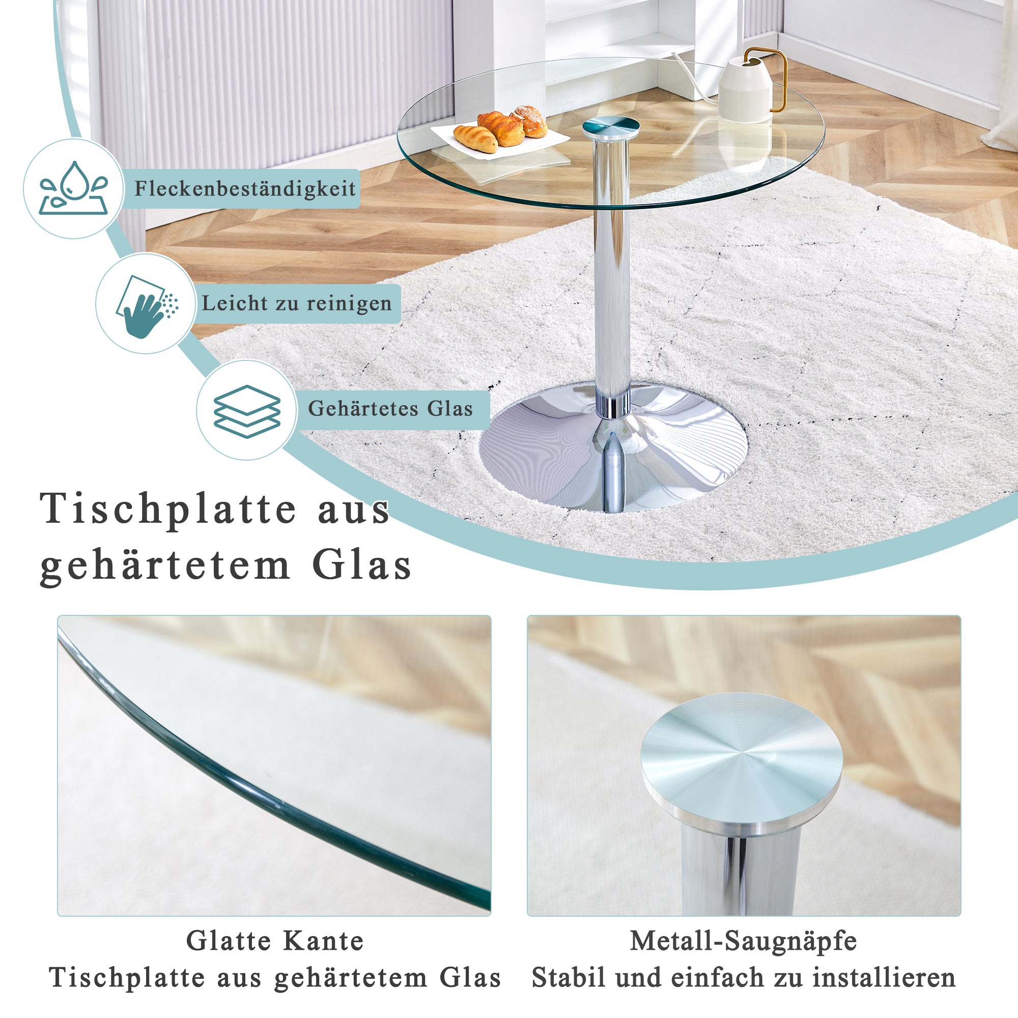 Glass Beam Table Modern Minimalist Round 85cm