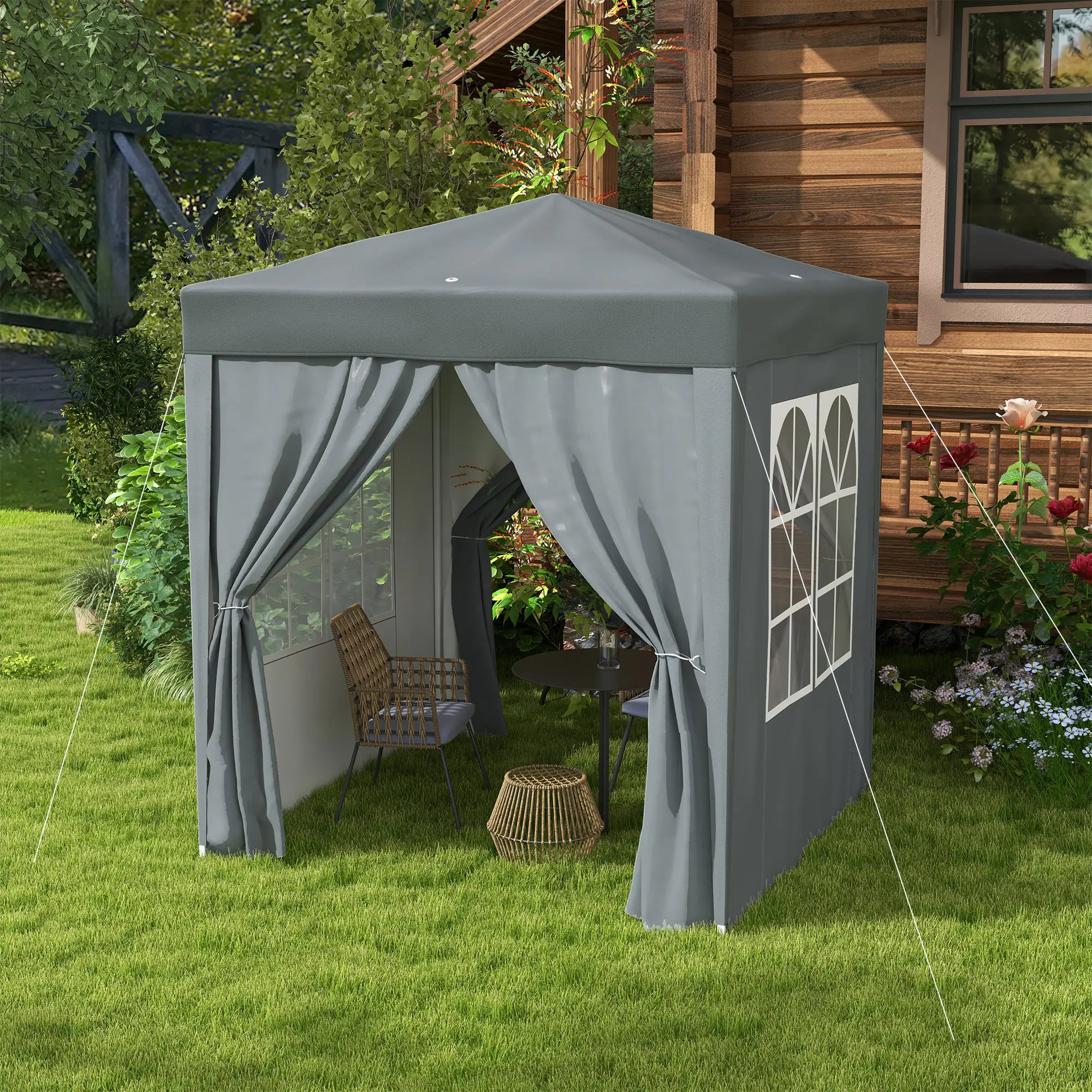 Pop Up Gazebo with Sides, Metal Frame Waterproof Party Tent, Grey