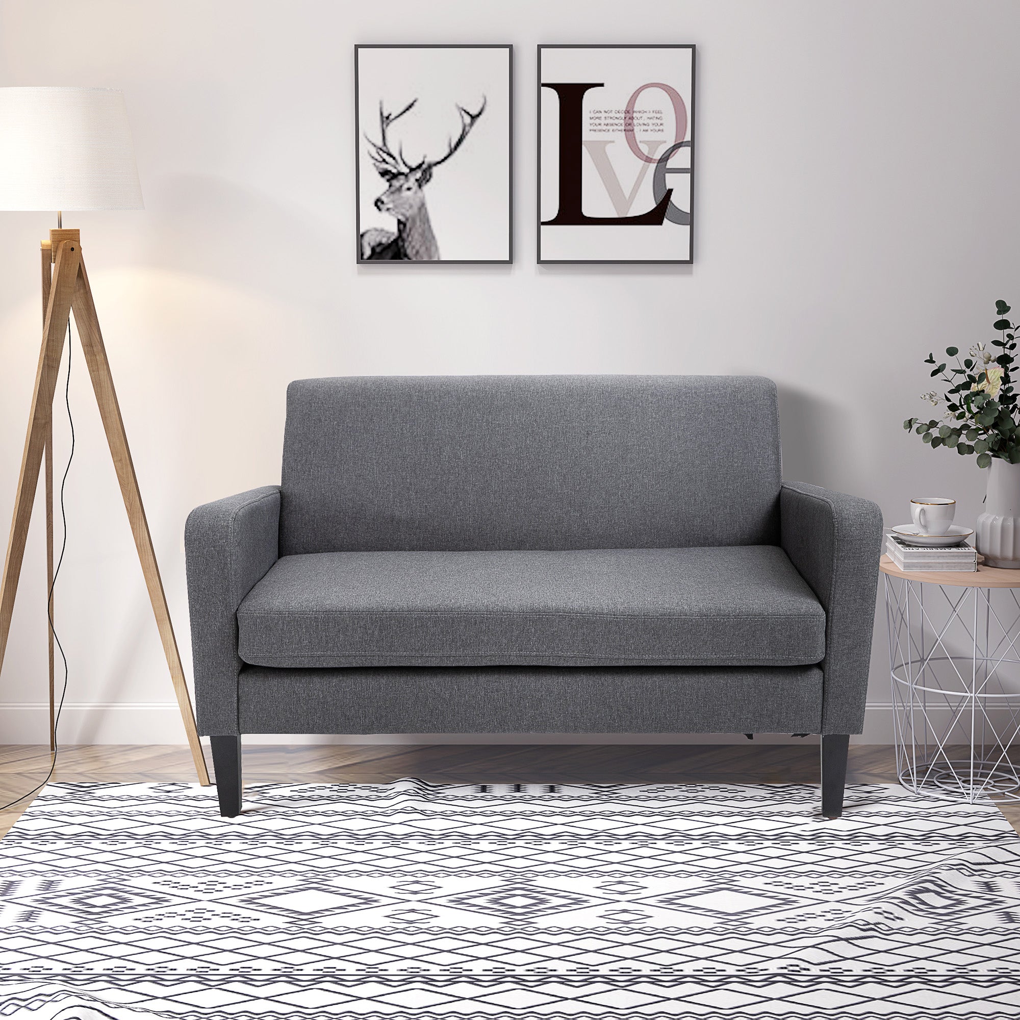 Linen 2-Seat Loveseat with Wood Legs - Grey
