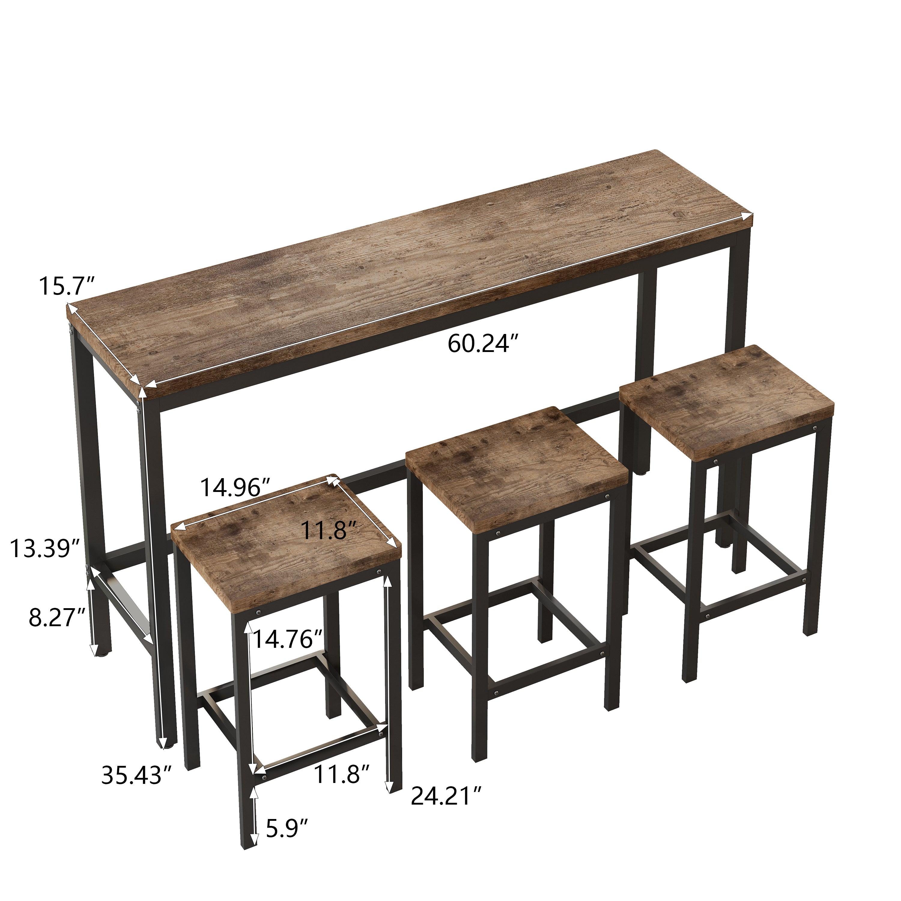 Dining Table Set, Modern Design with 3 Stools, Natural
