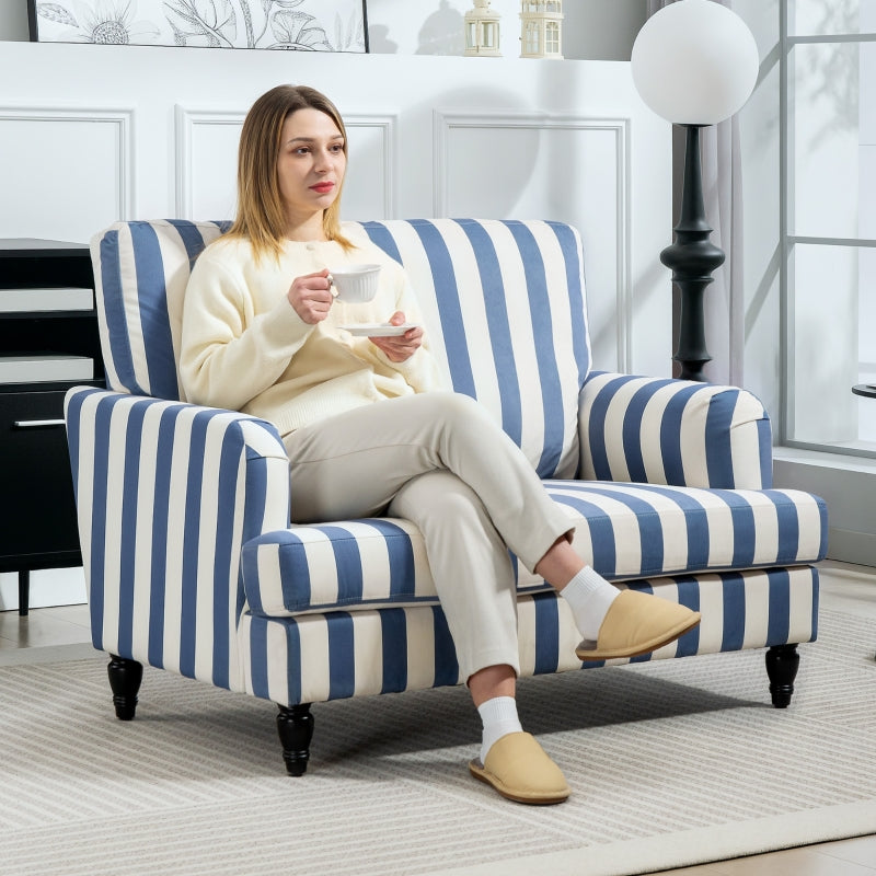 Modern Cuddle Chair, Velvet Single Sofa Armchair, Blue and White