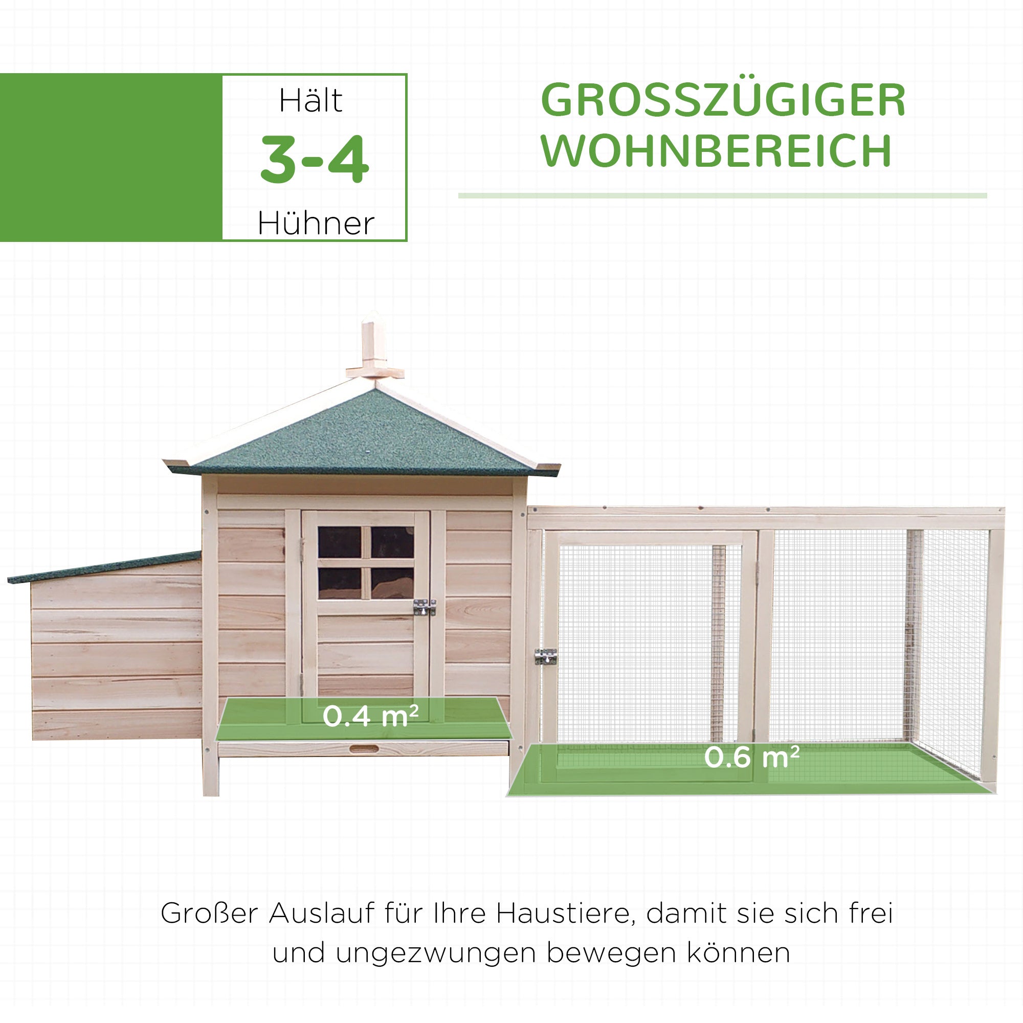 Bantam Chicken Coop with Run, Perches, Nesting Box, Pinewood