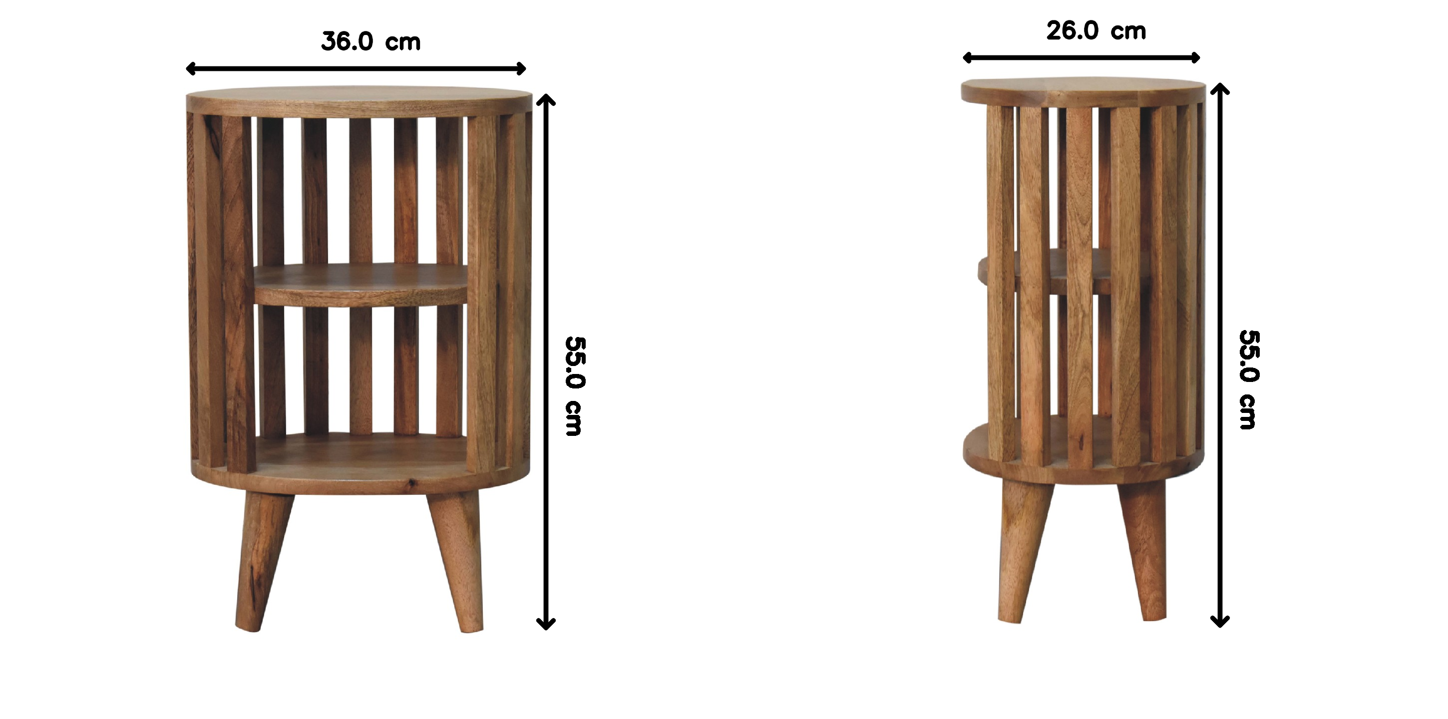 Ariella Double Shelf Bedside, Solid Wood Brown