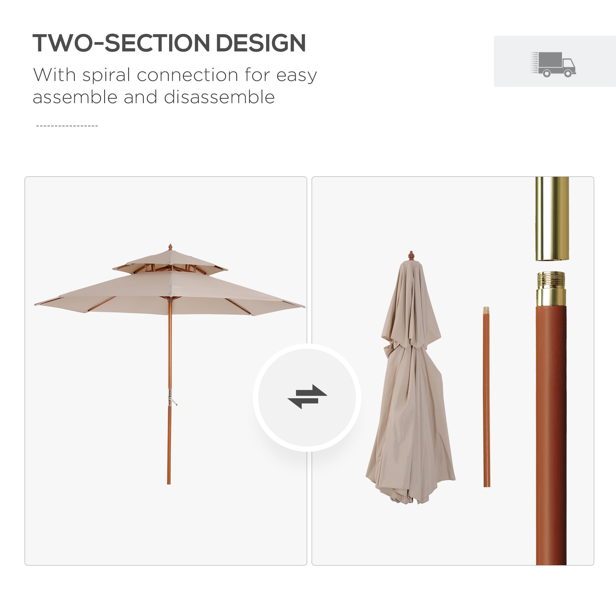 Parasol Umbrella 2.7m Wooden Frame Elegant Beige