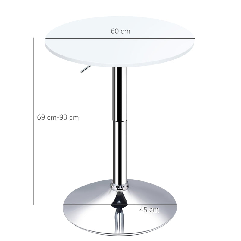 Bar Table Adjustable Height Round Bistro Swivel Top White Metal Frame