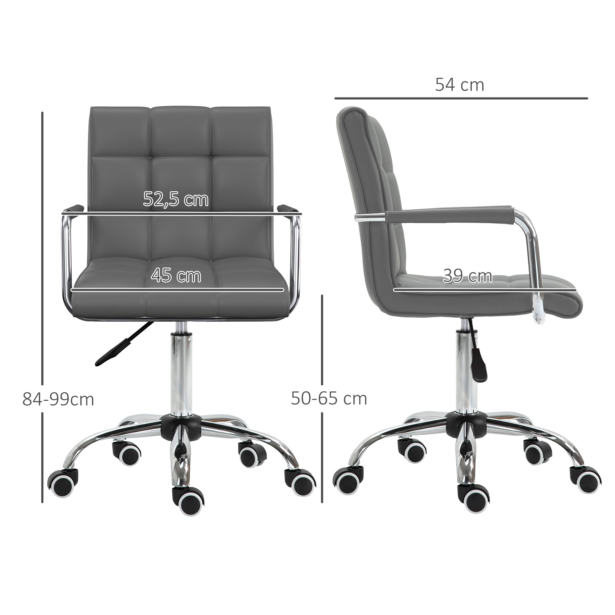 Home Office Desk Chair, Mid Back Swivel Adjustable Height, PU Leather Grey