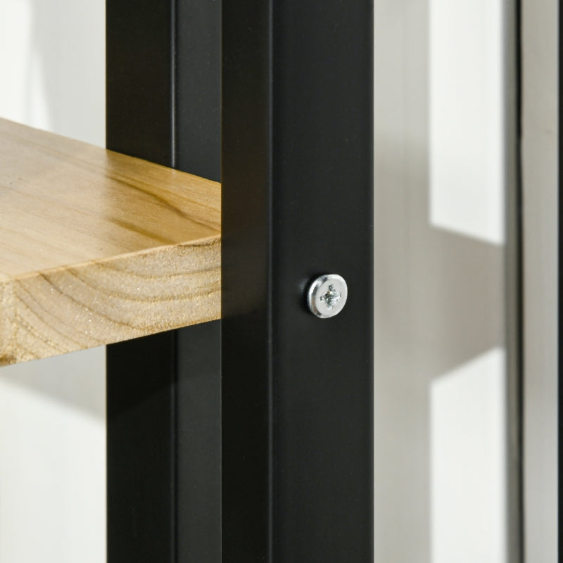 4-Tier Plant Stand, Adjustable 110cm High, Indoor Outdoor, Wood Black+Natural Wood