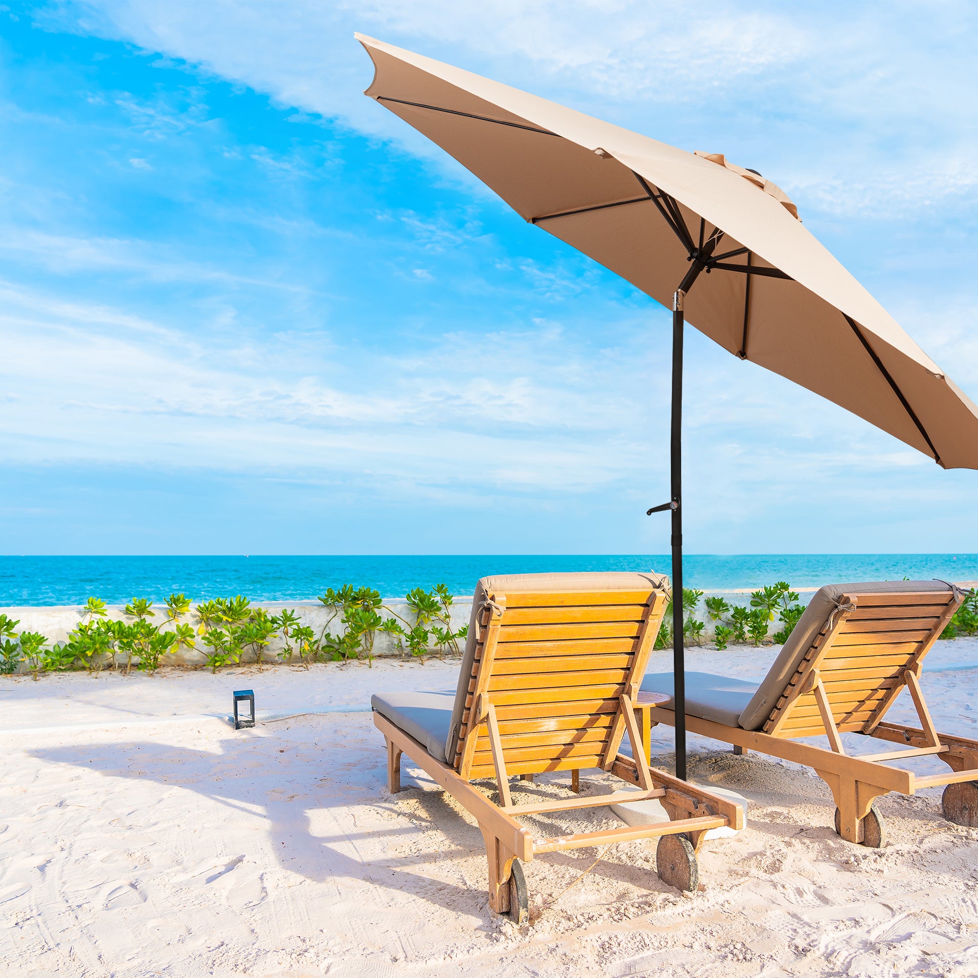 Garden Parasol 300x245cm Double Crank 8-Ribs Waterproof Fabric Khaki