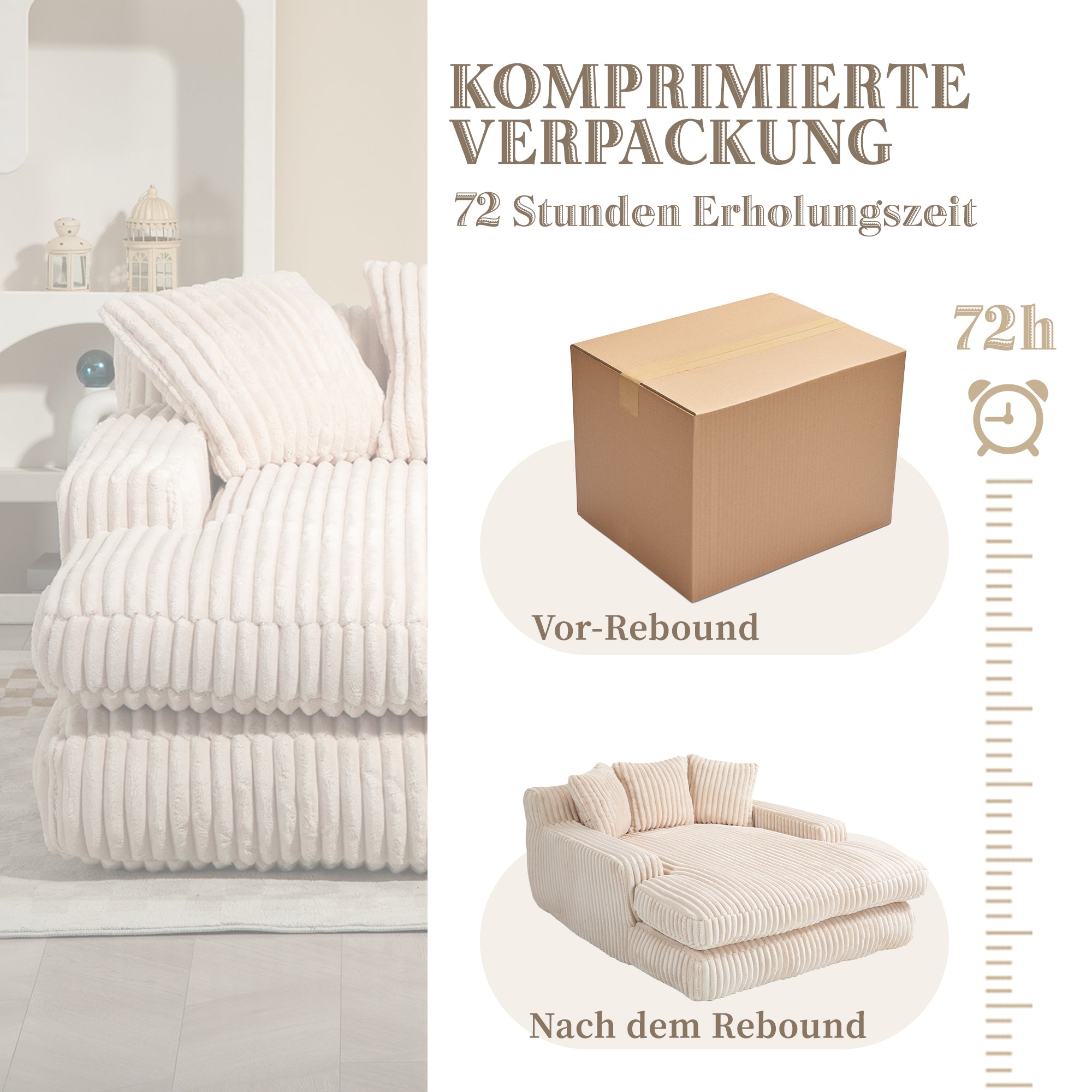 Cloud Couch Sleeper Sofa, Single-Seat Floor, 3 Cushions, Corduroy Beige