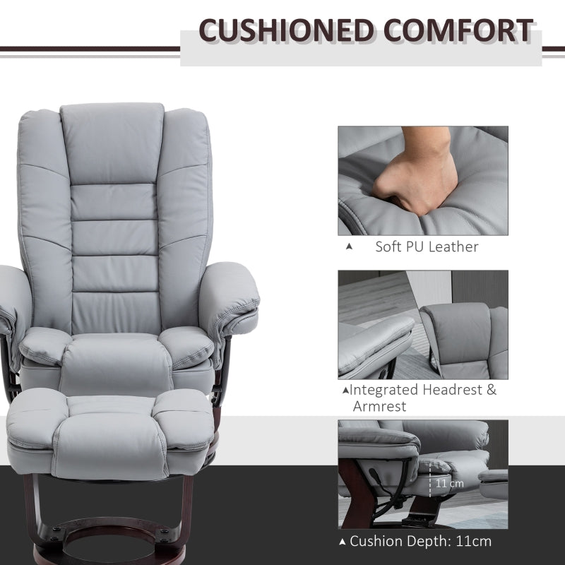 Recliner Chair with Footstool, 130kg Capacity, 135° Reclining Swivel, PU Leather Grey