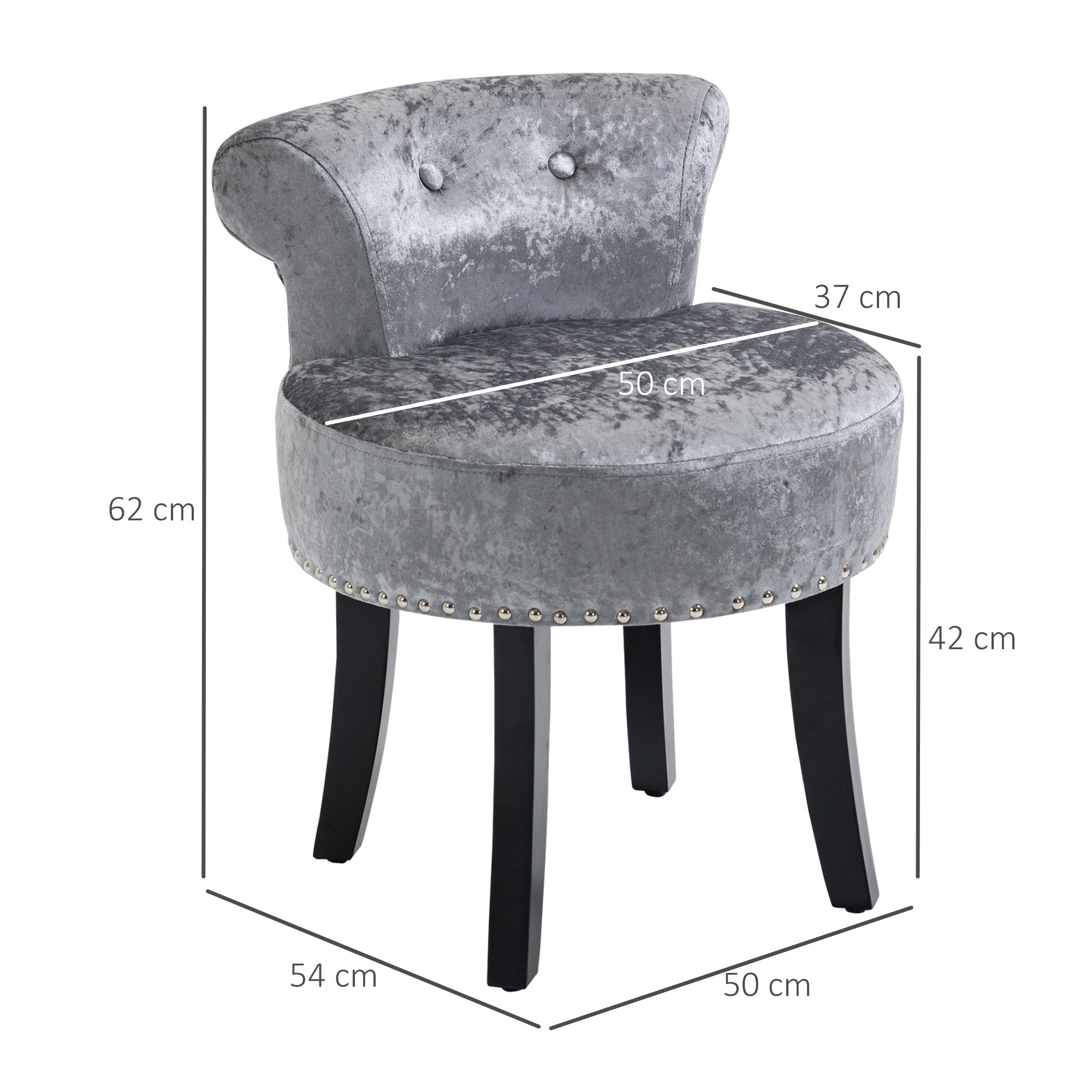 Dressing Table Stool, Ice Velvet Vanity with Rubber Wood Legs, Grey