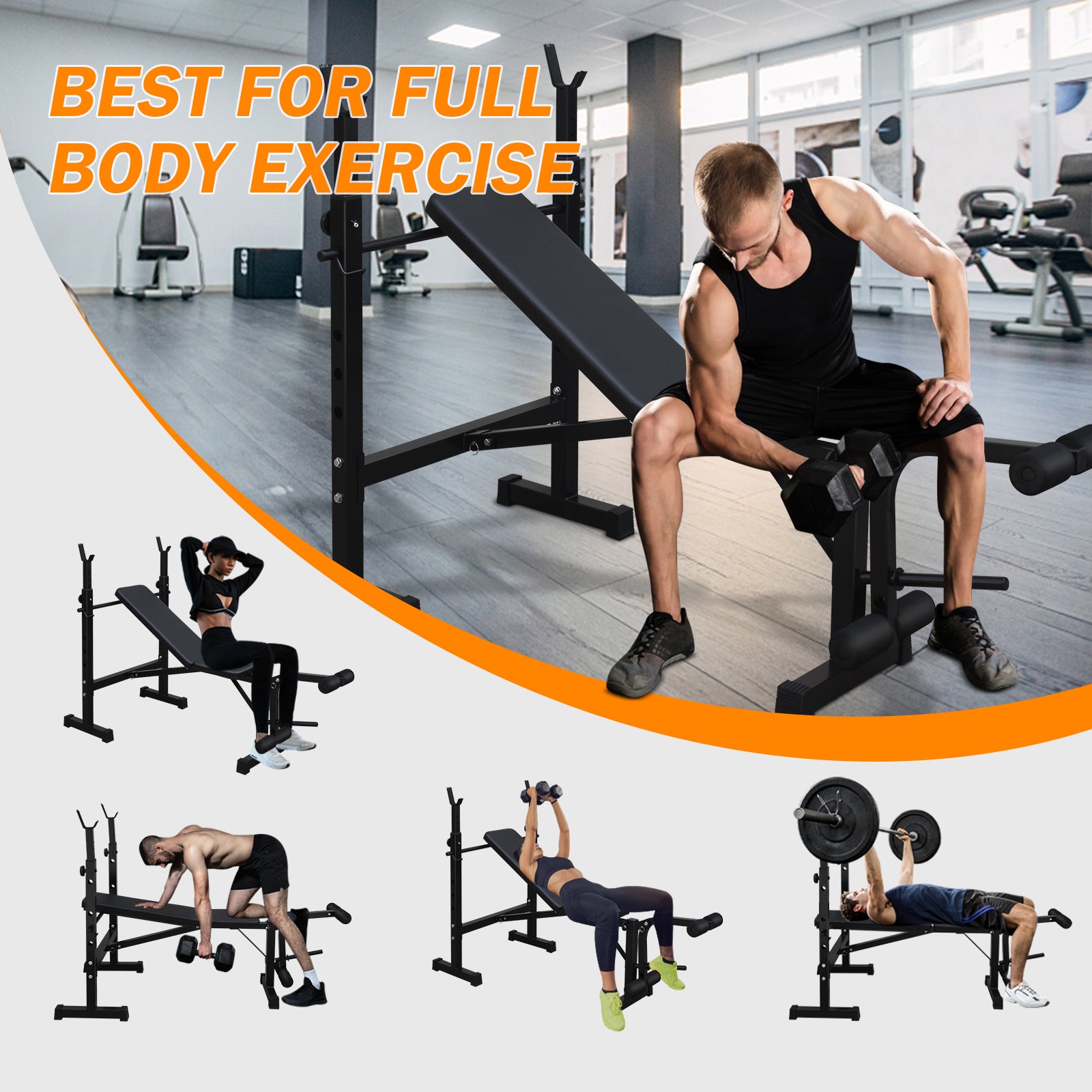 Olympic Weight Bench, Full-Body Workout with Squat Rack & Bench, Home Gym
