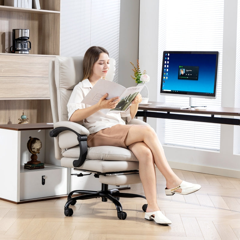 Office Chair Adjustable Desk Lumbar Support Armrests Footrest Faux Leather Light Grey