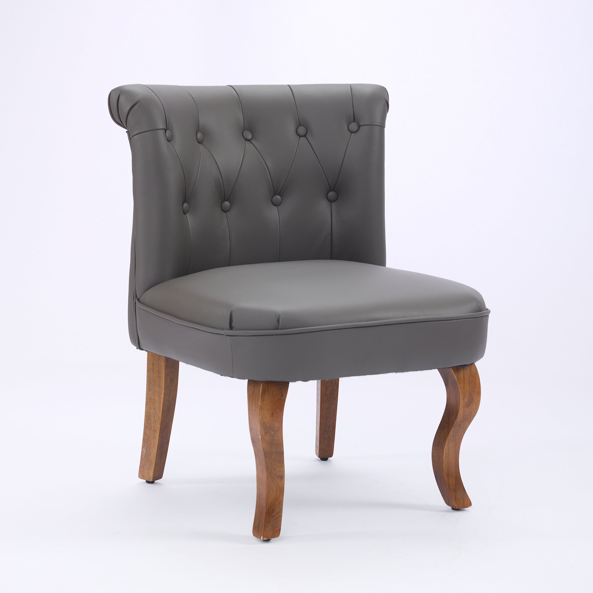 Genuine Leather Lounge Chair, Solid Rubberwood Legs Living Room Armchair, Grey Leather