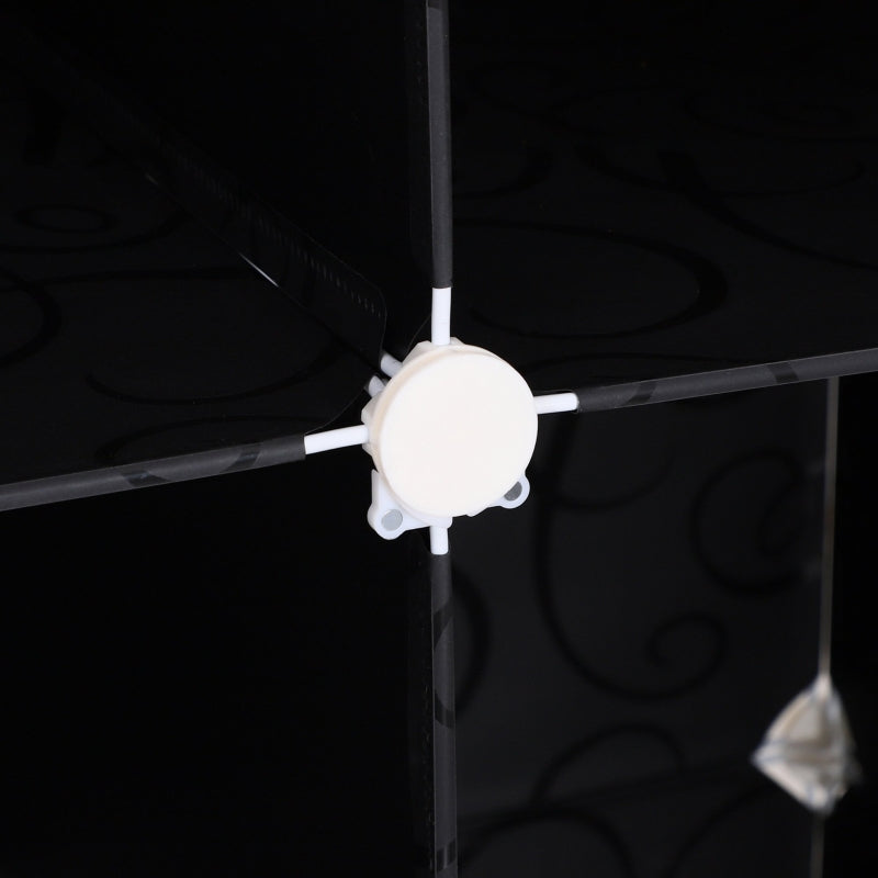 Portable Wardrobe 12 Cube Modular Storage Cabinet with 2 Hanging Rails Plastic White and Black