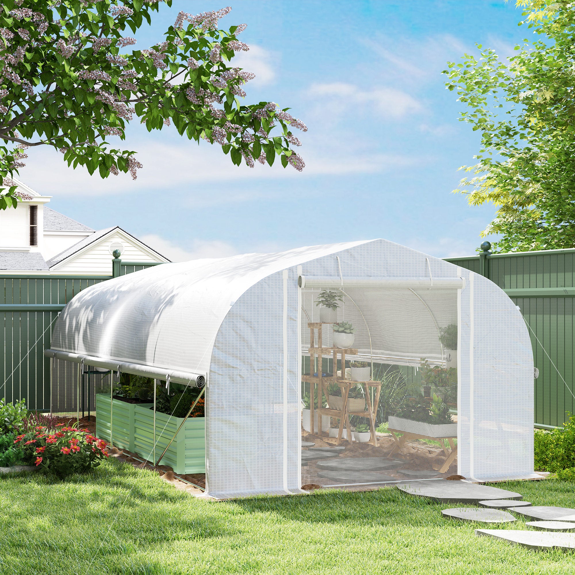 Tunnel Greenhouse 19.5 x 9.8ft Walk-in Polytunnel White