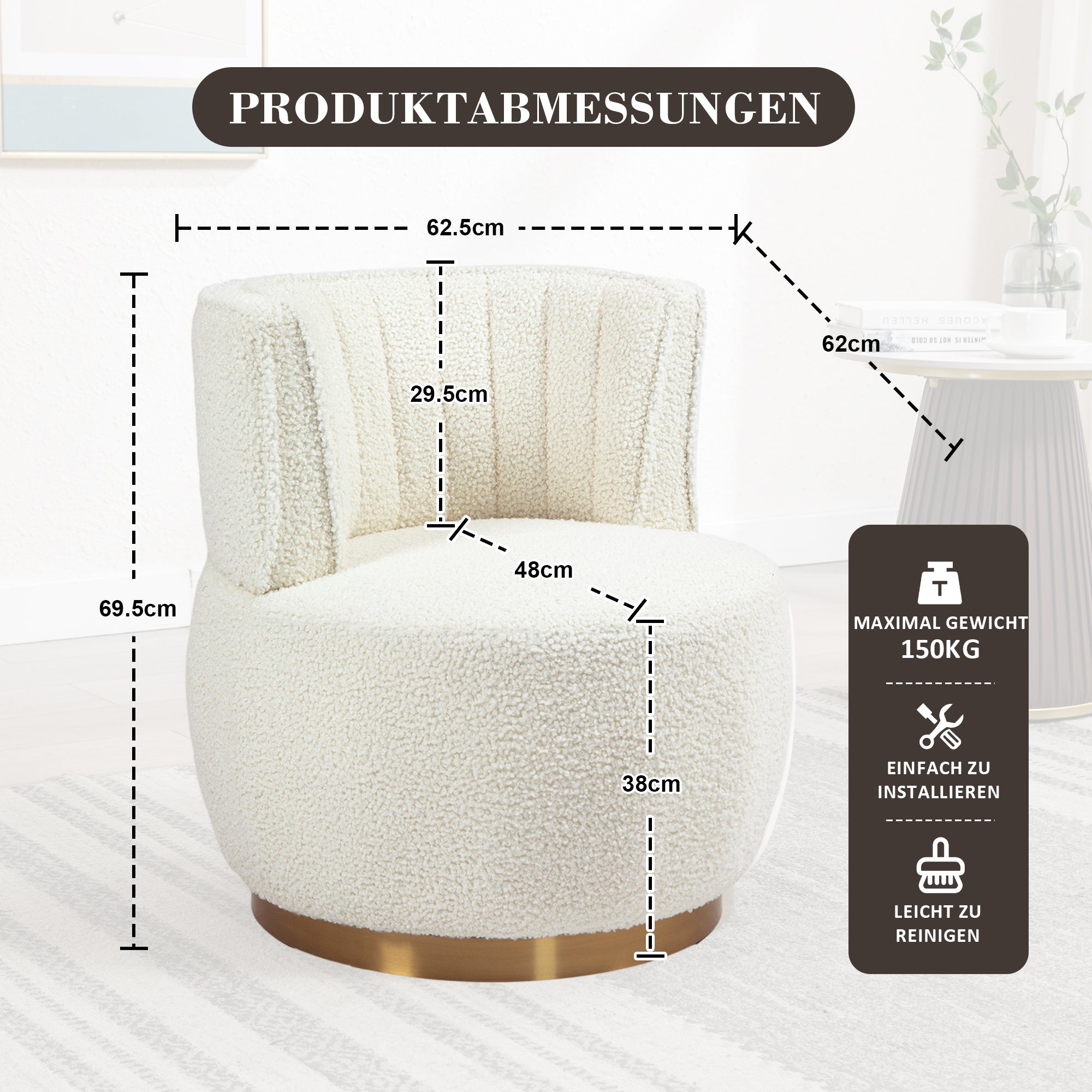 Modern Swivel Chair 360-Degree Comfortable Backrest Teddy Velvet White