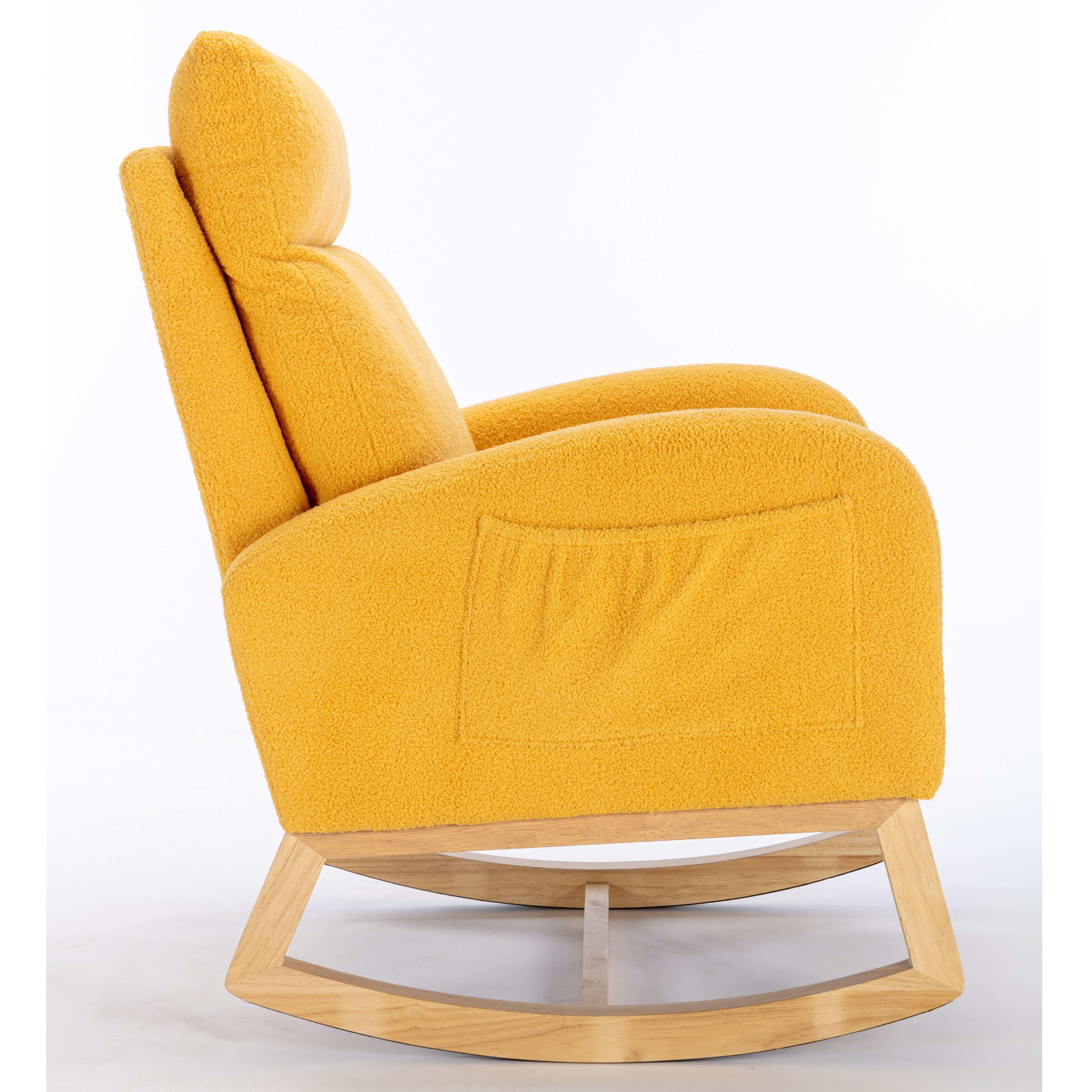 Rocking Chair, Mid-century Modern Upholstered with Padded Seat, Yellow