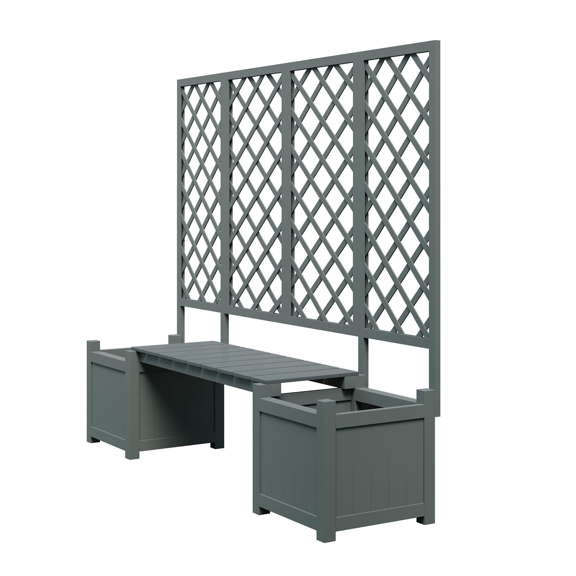 Planter Box with Trellis and Seating - Solid Grey Fir