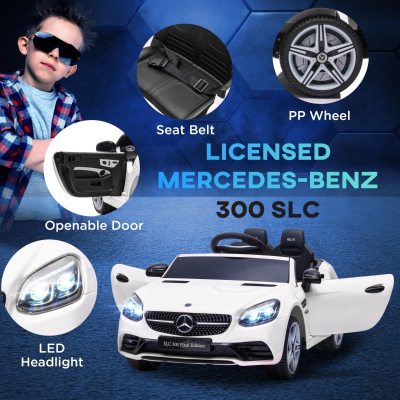 Benz SLC 300 Licensed 12V Kids Electric Ride On with Music, Remote Control, LED Headlights, Horn, White